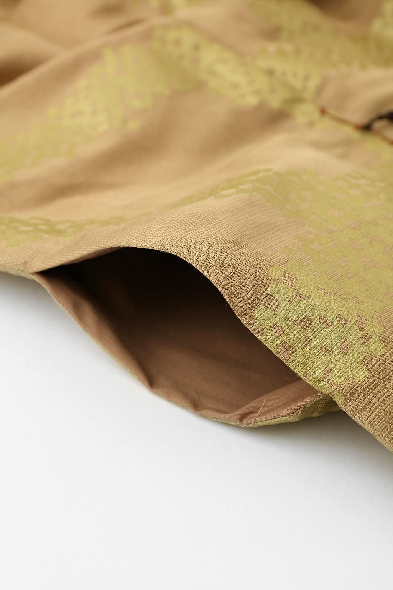 Linen Silk Rectangular Sleeve Coat Short Single Layer / Tied-up Yellow Ochre