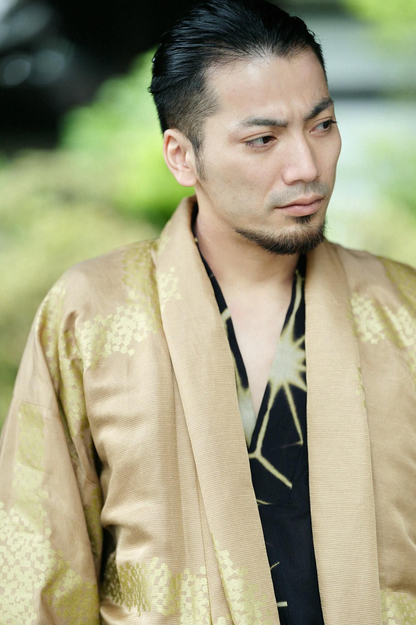 Linen Silk Rectangular Sleeve Coat Short Single Layer / Tied-up Yellow Ochre