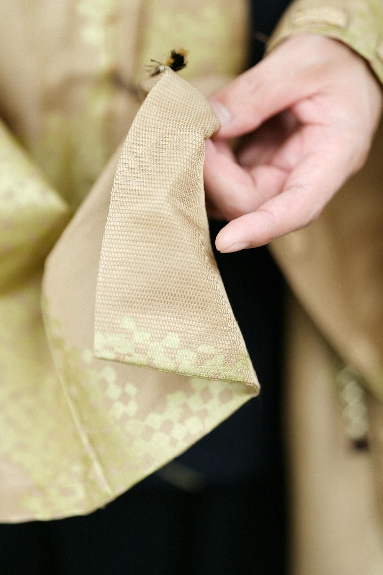 Linen Silk Rectangular Sleeve Coat Short Single Layer / Tied-up Yellow Ochre