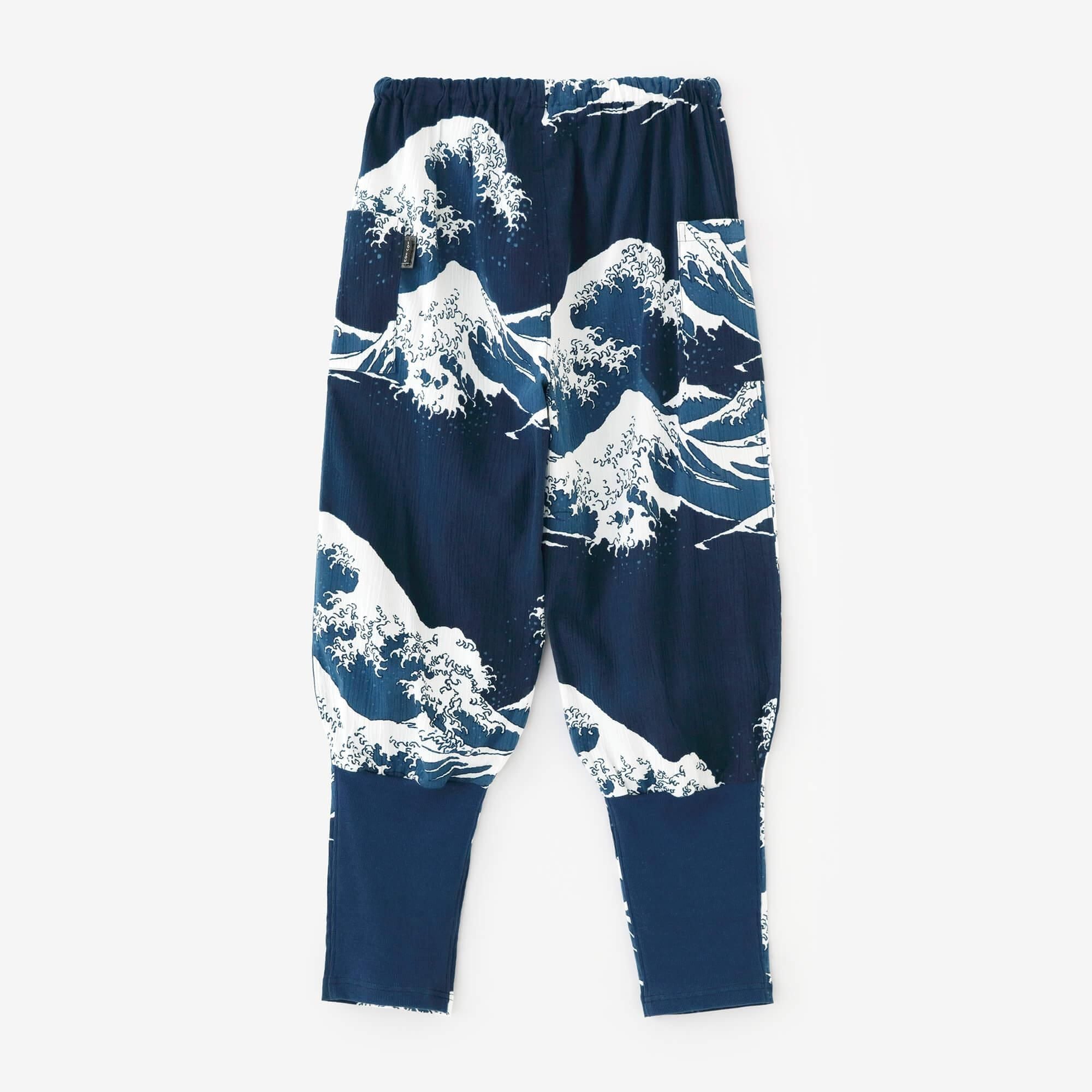 高島縮棉 20/20 藍捺染 哈倫褲/北齋 神奈川沖浪裏 再現