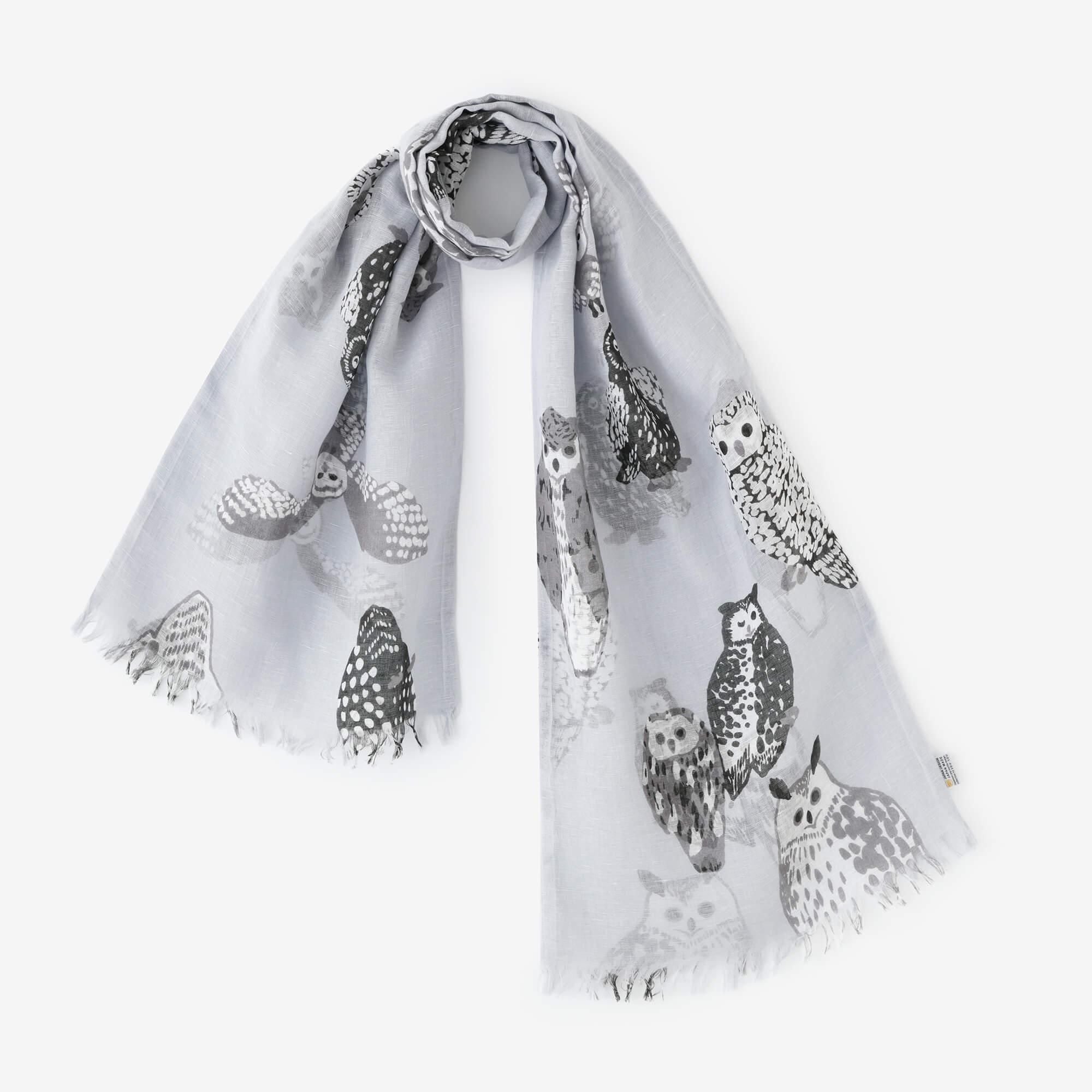 Cotton-linen Blend Ring-shaped Scarf / Owl