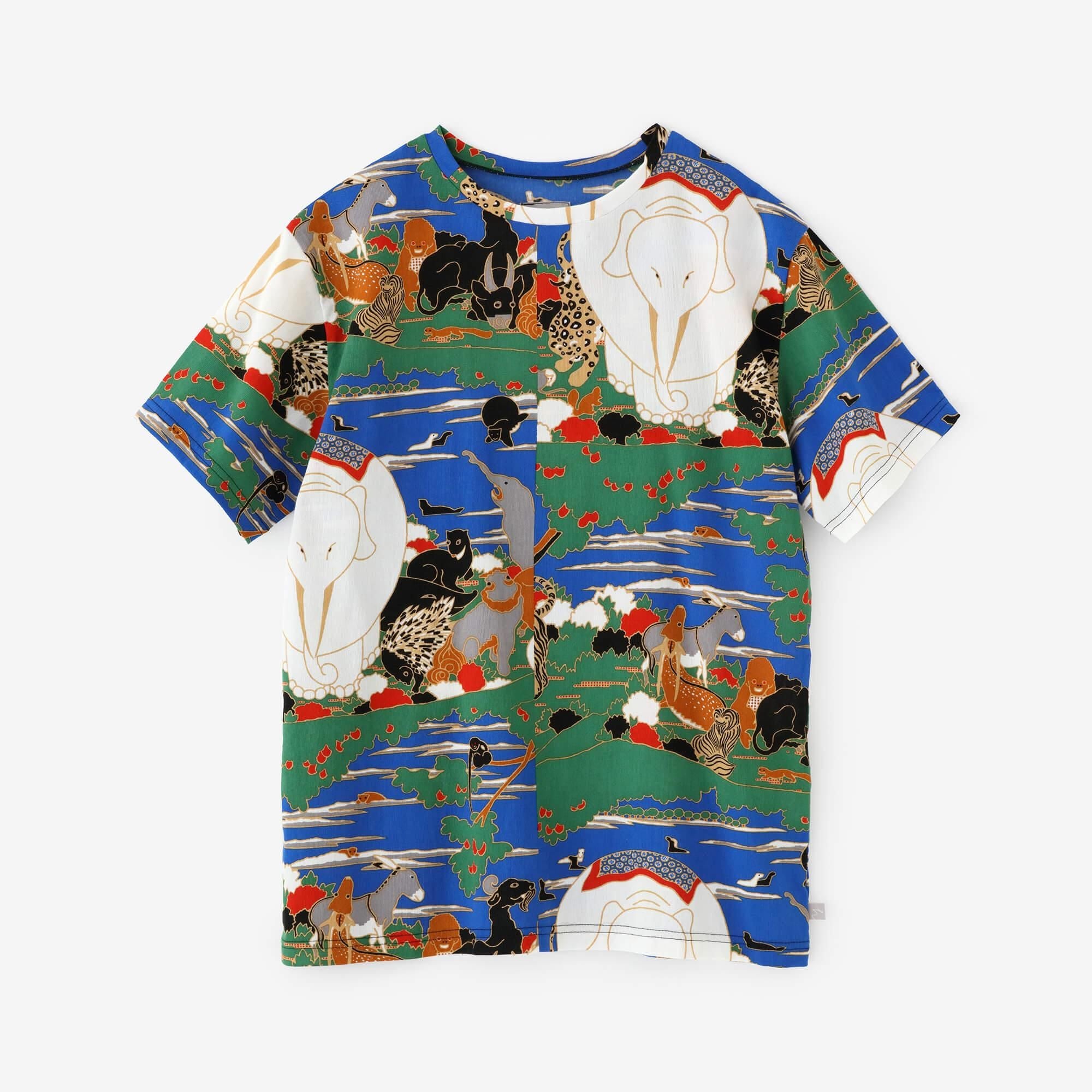 麒麟獣文花生 高島縮 40/40 半袖Tシャツ／若冲（じゃくちゅう） 鳥獣花木図屏風（ちょう