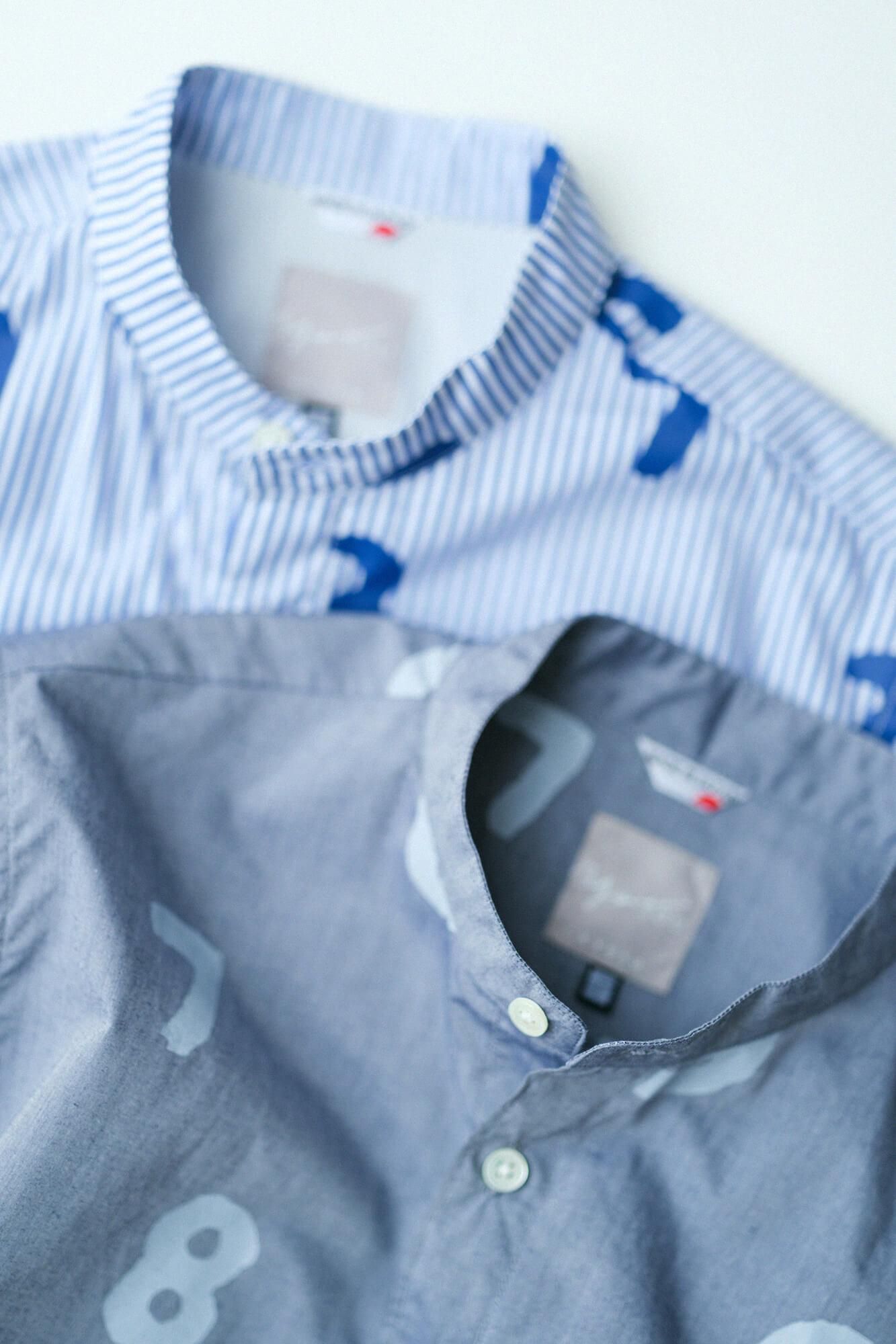 【net限定30%OFF】スタンドカラー半袖シャツ SP/SO-SU-U 紺鼠(こんねず)