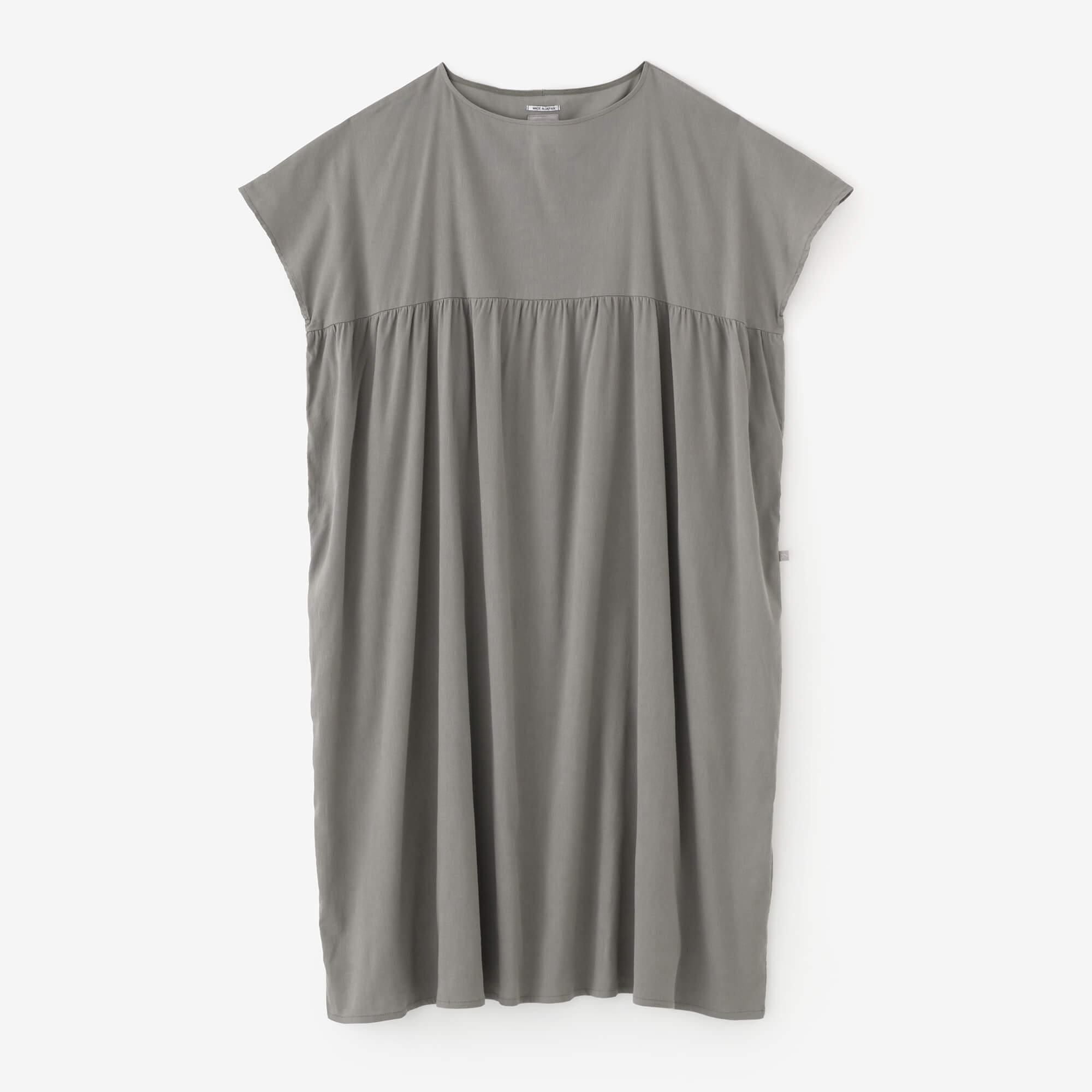 高島縮棉 40/40皺紋褶紋洋裝/薄灰色