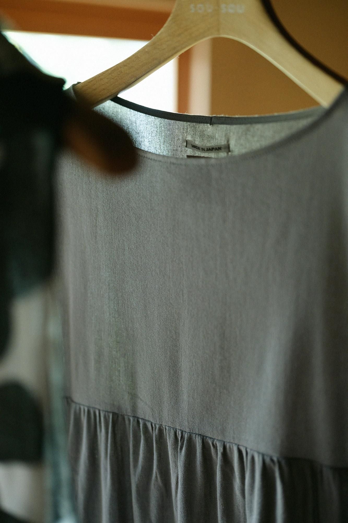 高島縮棉 40/40皺紋褶紋洋裝/薄灰色