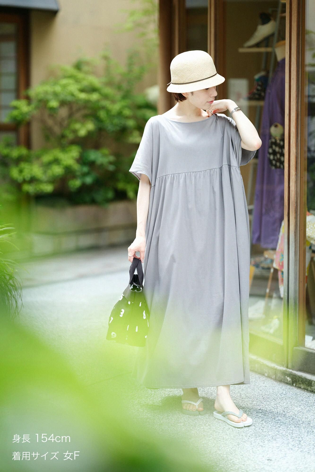 高島縮棉 40/40皺紋褶紋洋裝/薄灰色