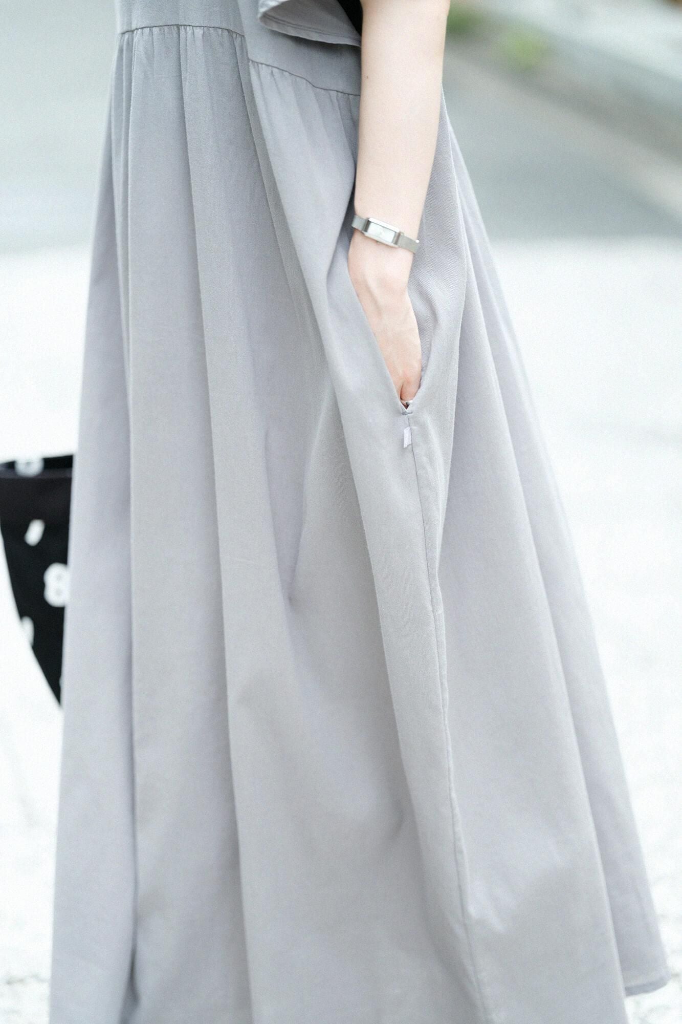 高島縮棉 40/40皺紋褶紋洋裝/薄灰色