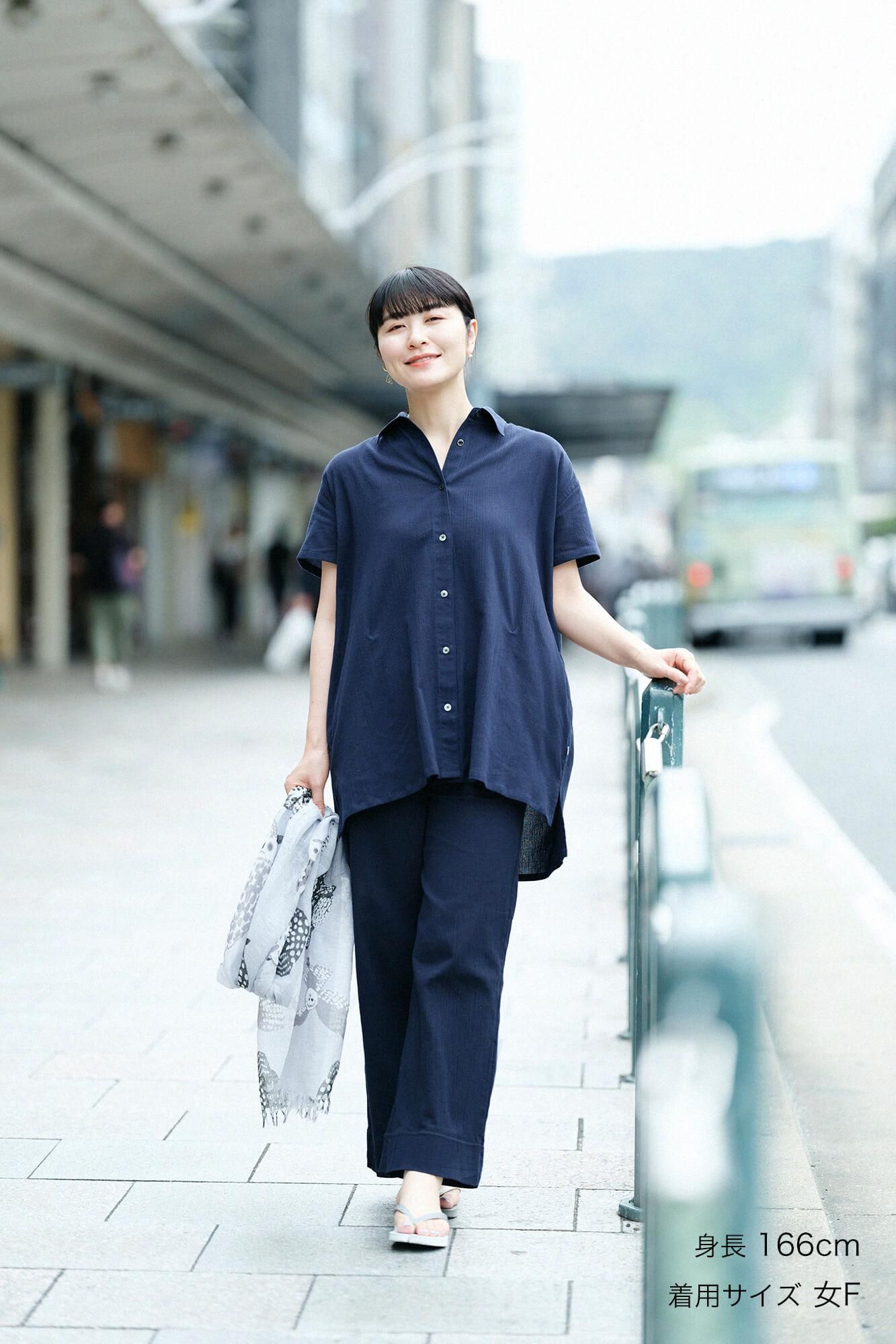 Chizimi Cotton 20/20 Gran Tunic Short Sleeve Shirt / Dark Blue