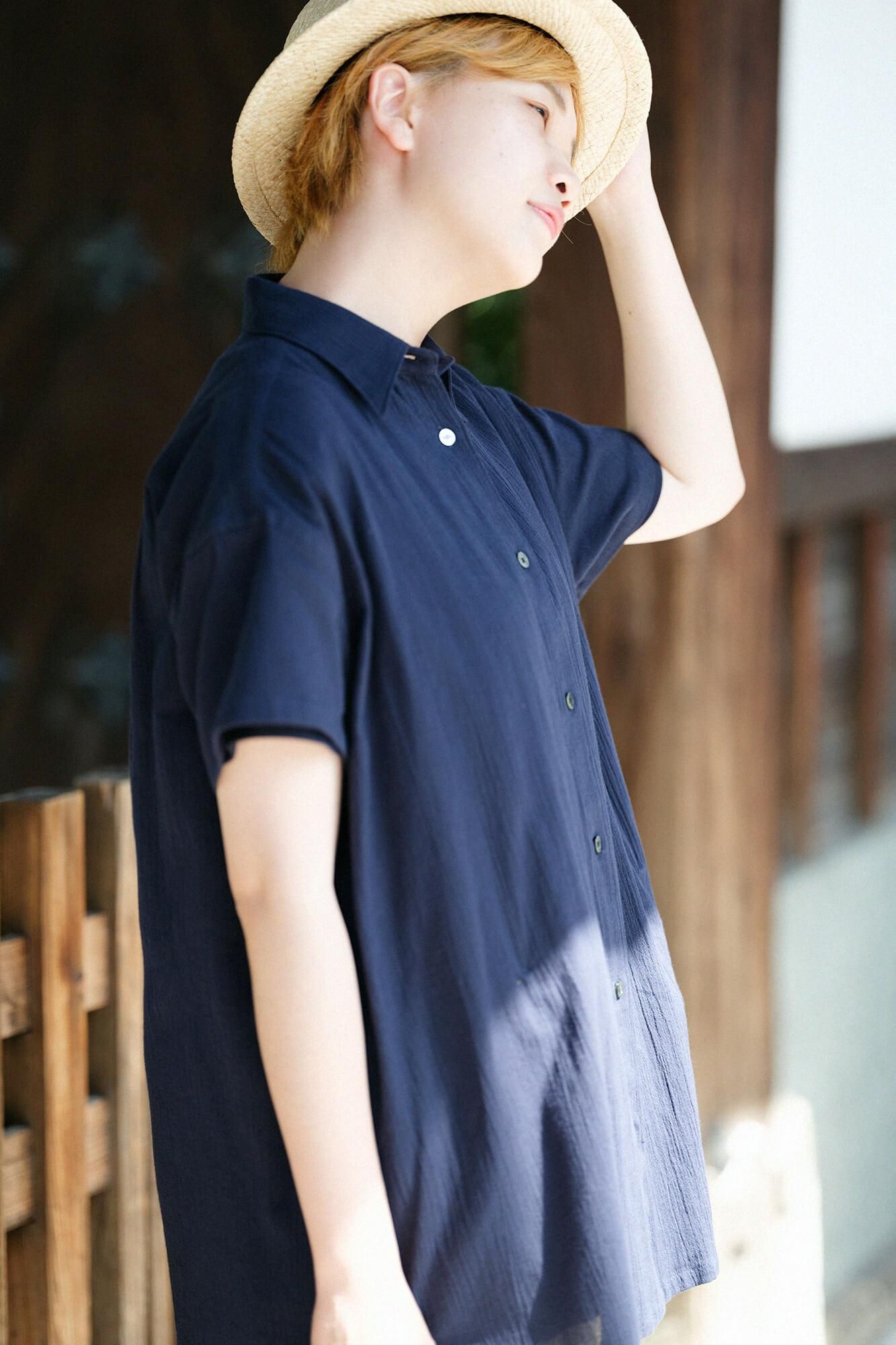 Chizimi Cotton 20/20 Gran Tunic Short Sleeve Shirt / Dark Blue