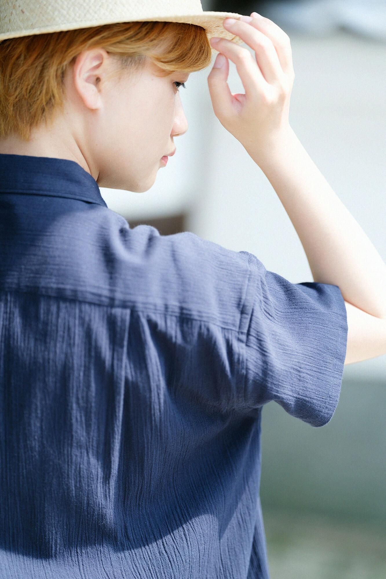 Chizimi Cotton 20/20 Gran Tunic Short Sleeve Shirt / Dark Blue