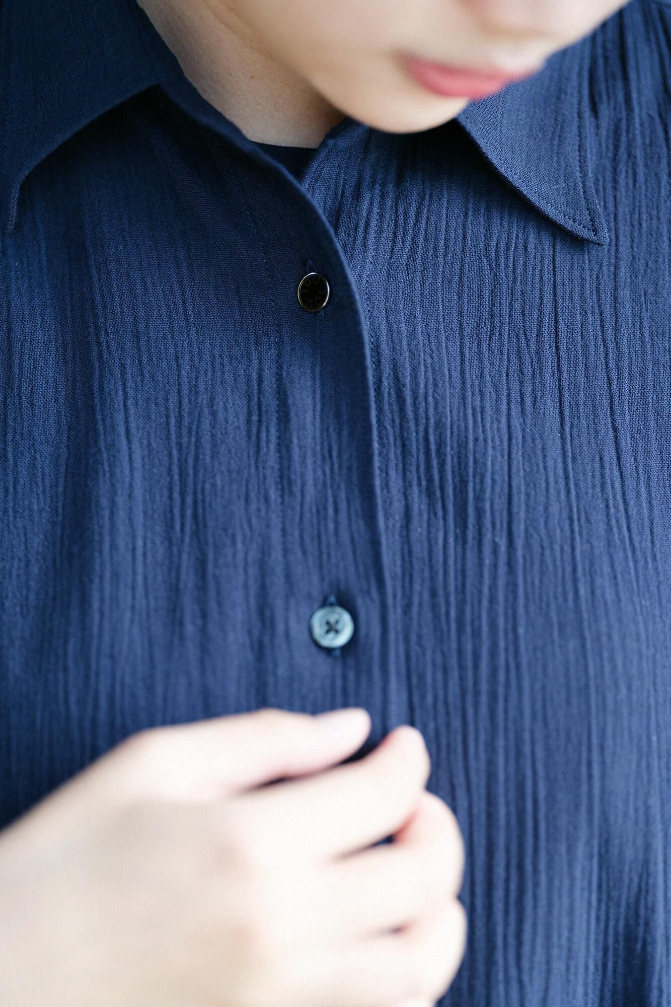 Chizimi Cotton 20/20 Gran Tunic Short Sleeve Shirt / Dark Blue