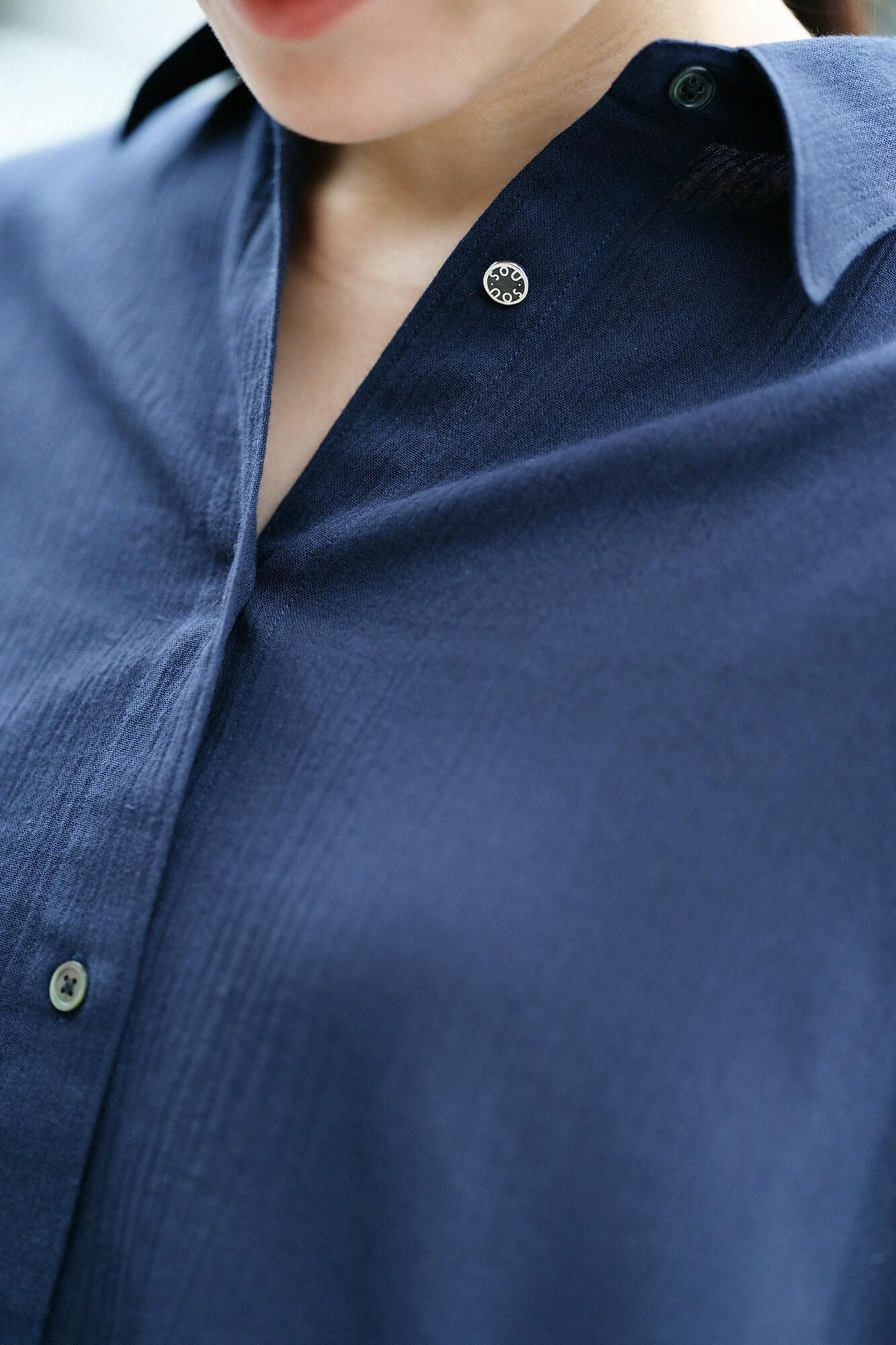 Chizimi Cotton 20/20 Gran Tunic Short Sleeve Shirt / Dark Blue