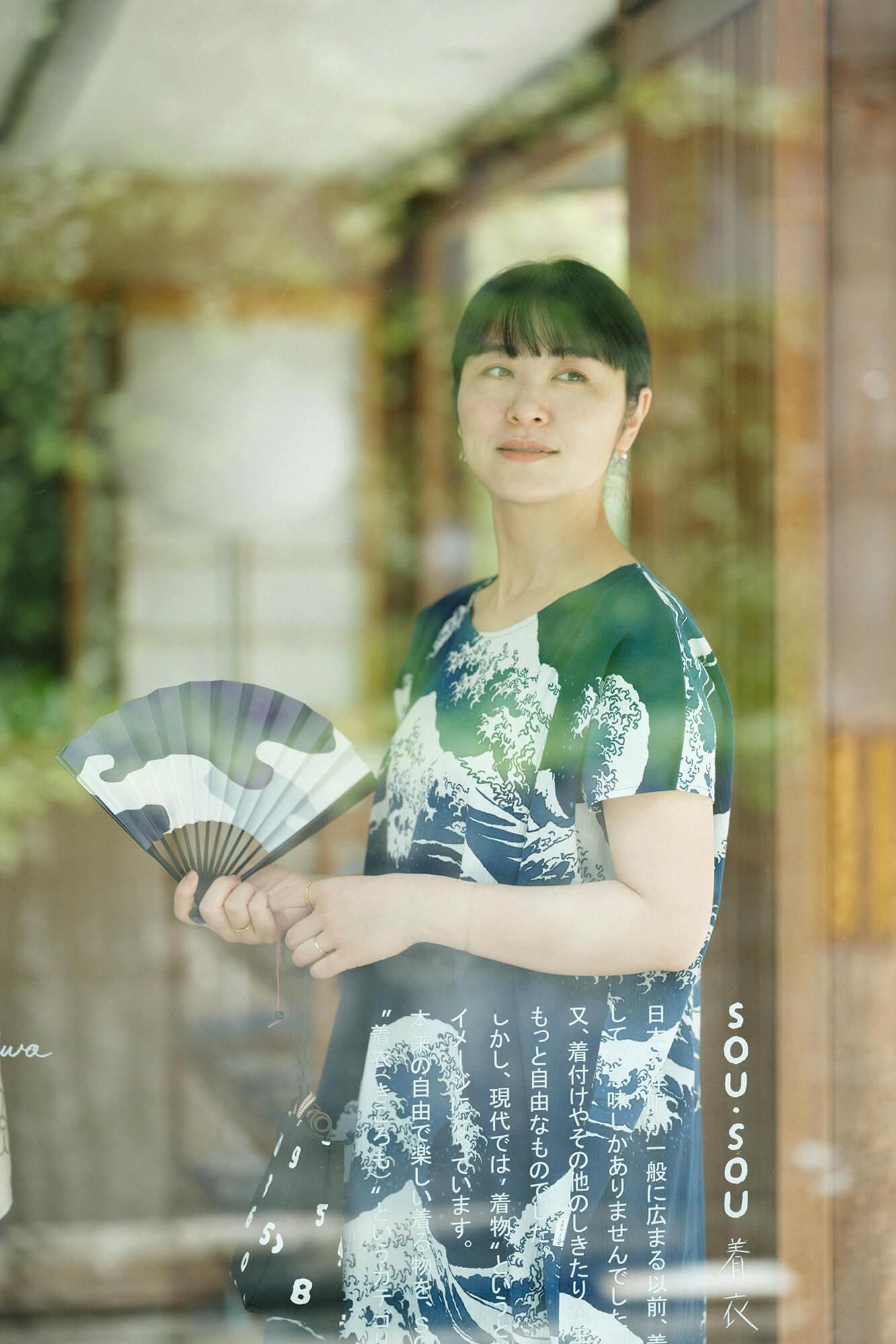 高島縮棉 20/20藍捺染長方形洋裝/北齋 神奈川沖浪裏 再現