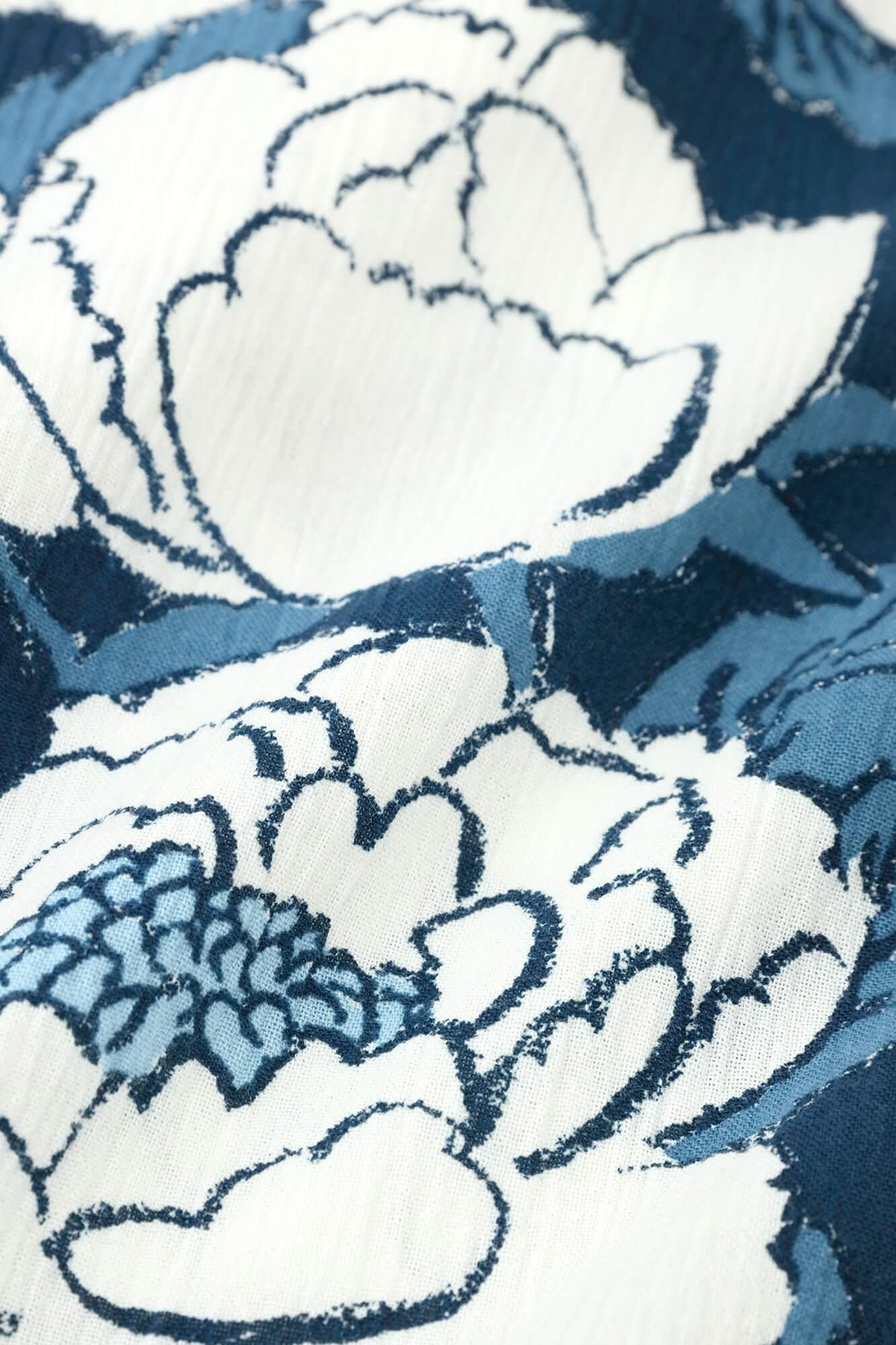 高島縮棉 20/20藍捺染長方形洋裝/牡丹華