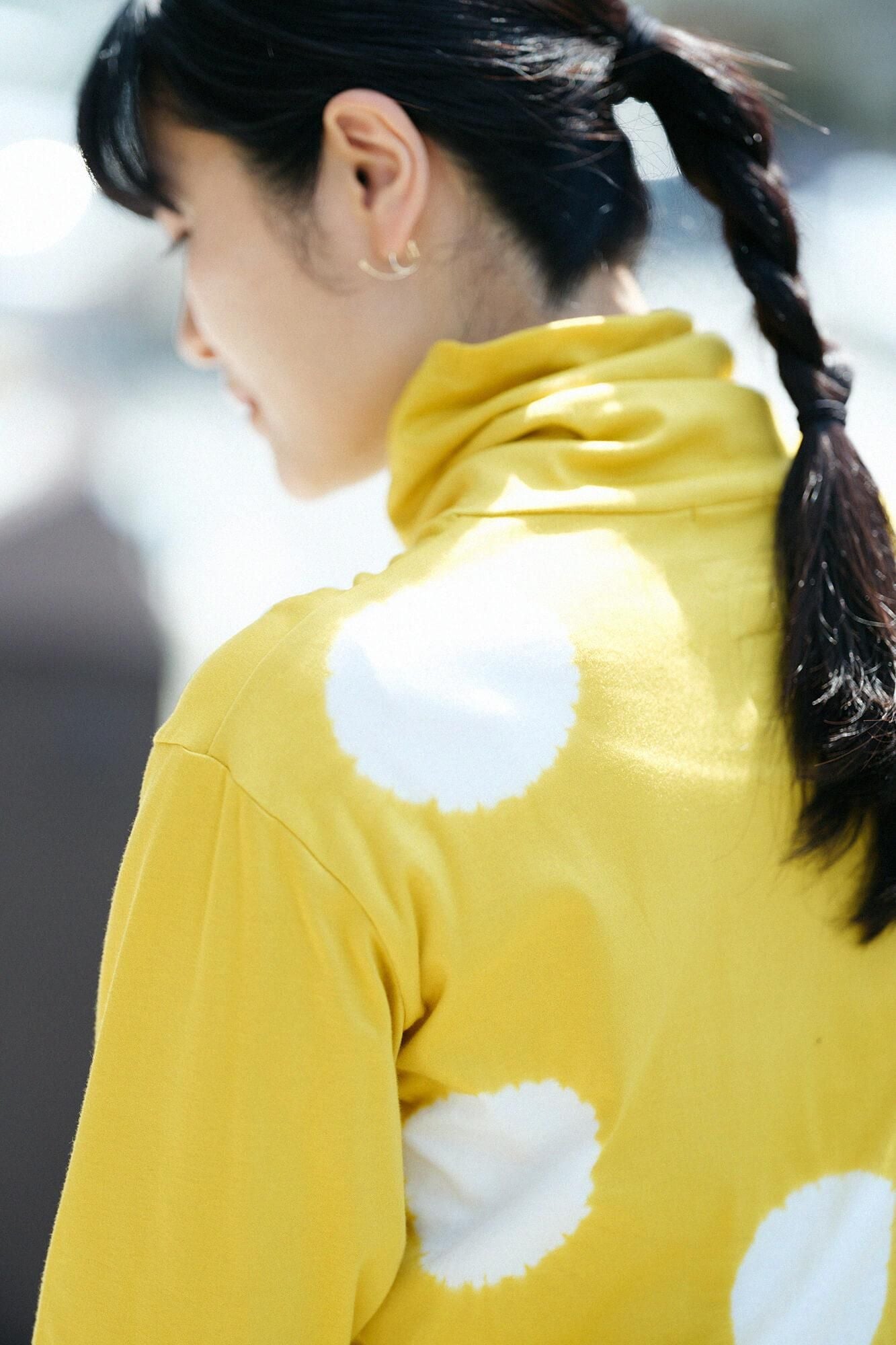 근청 시보리 양면 아미 에리마키지반/물방울 황금색 (공작새) x 유백색