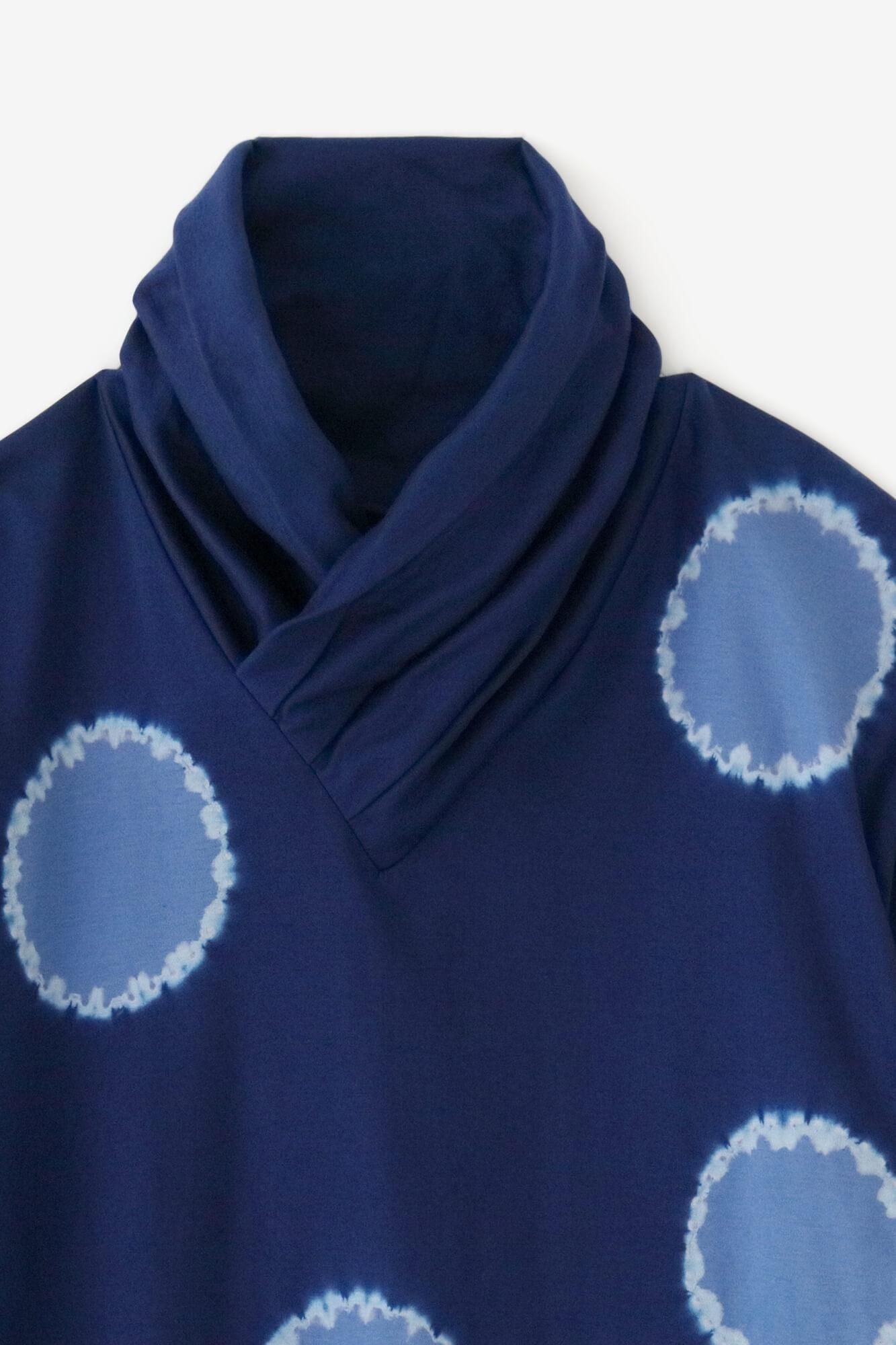 近清紮染 雙面編 高領上衣/大圓點 寶藍色×淺紫色