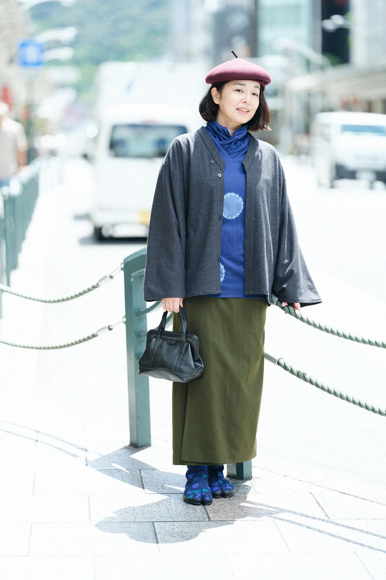 近清紮染 雙面編 高領上衣/大圓點 寶藍色×淺紫色