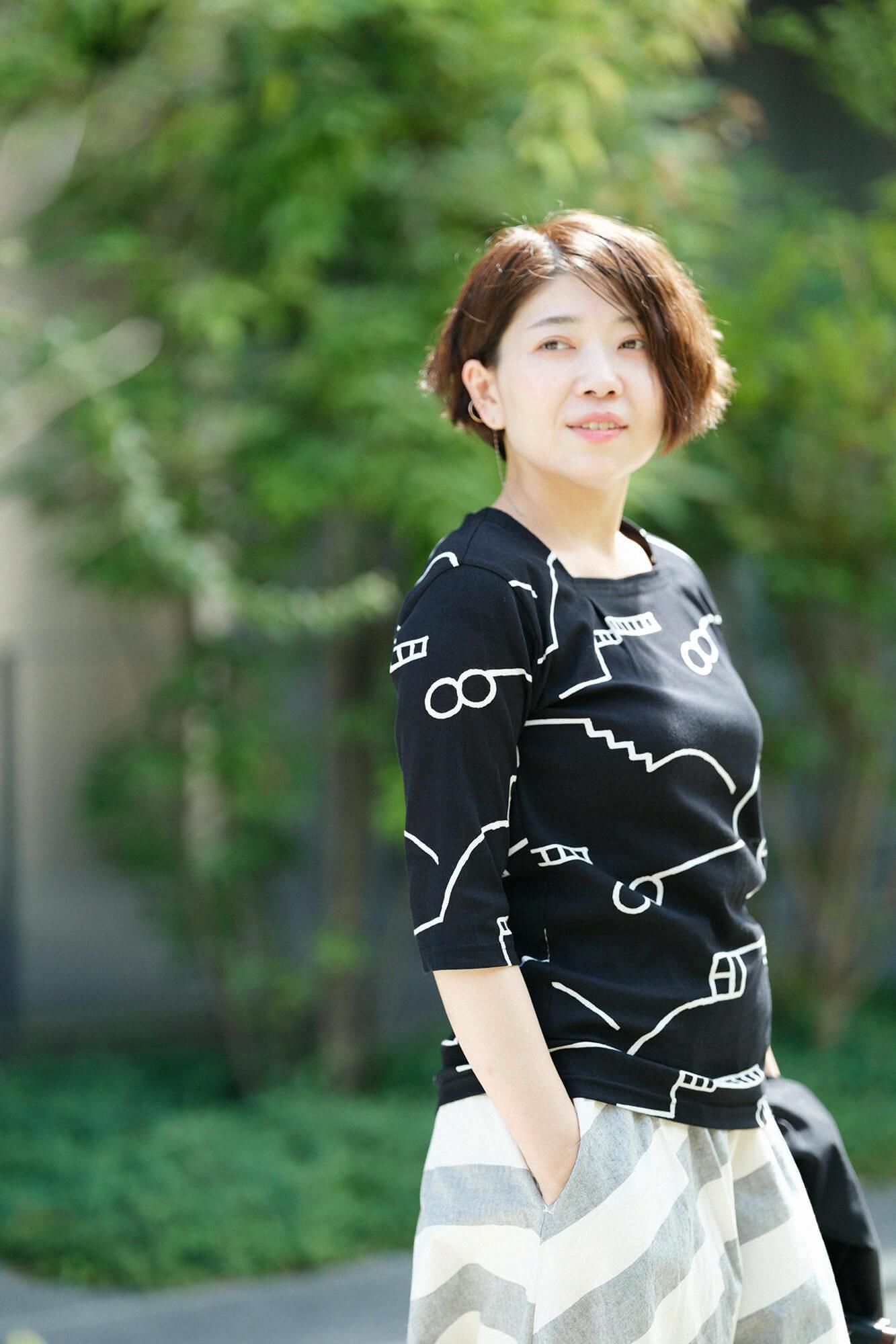 【net limited】Chizimi Cotton 40/40 Square Neck Shirt Elbow Length Sleeve/Chari Black