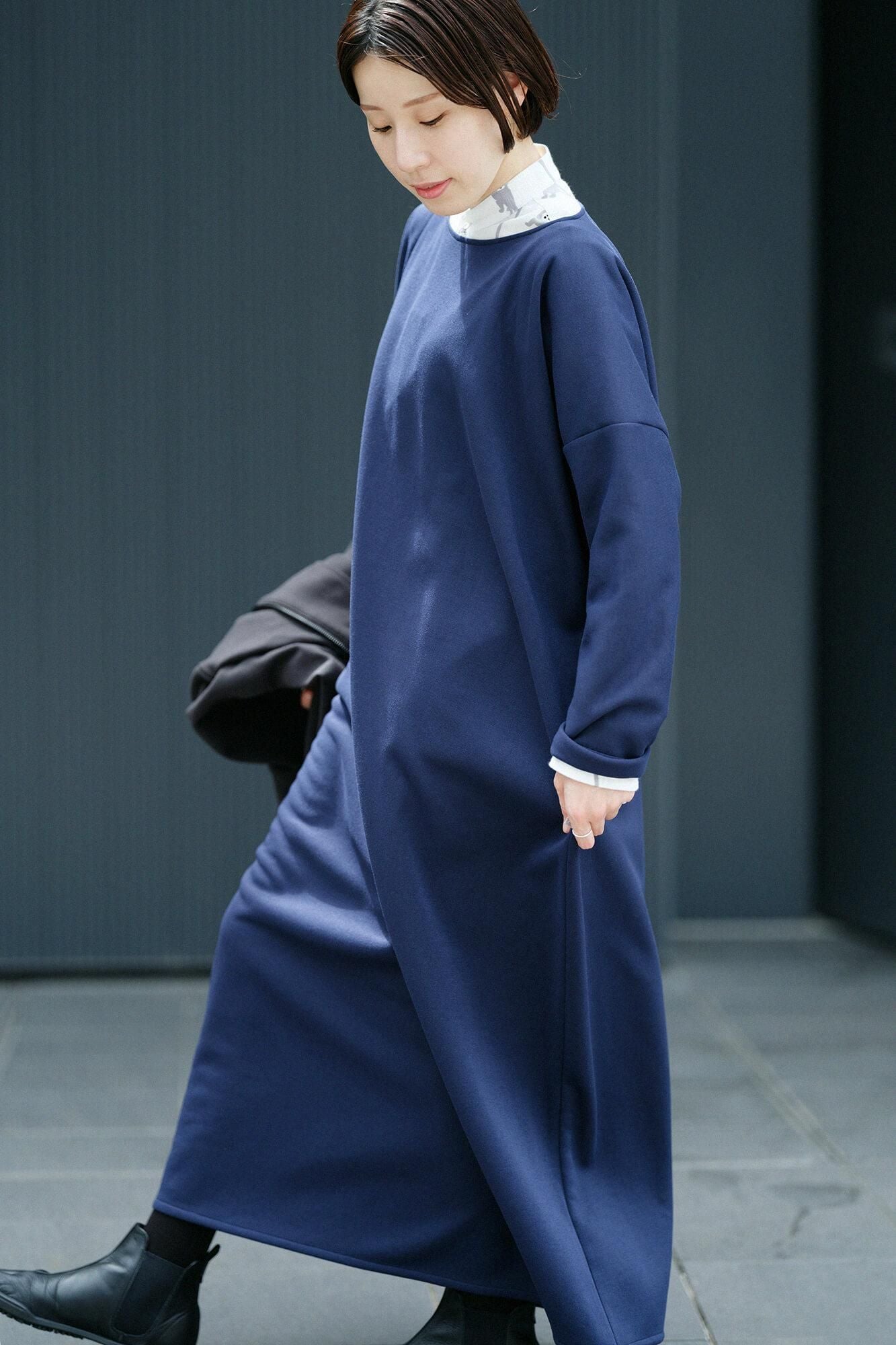 DRYMASTER(R)瓦楞針織 B.N.連身裙 超長版/深藍色