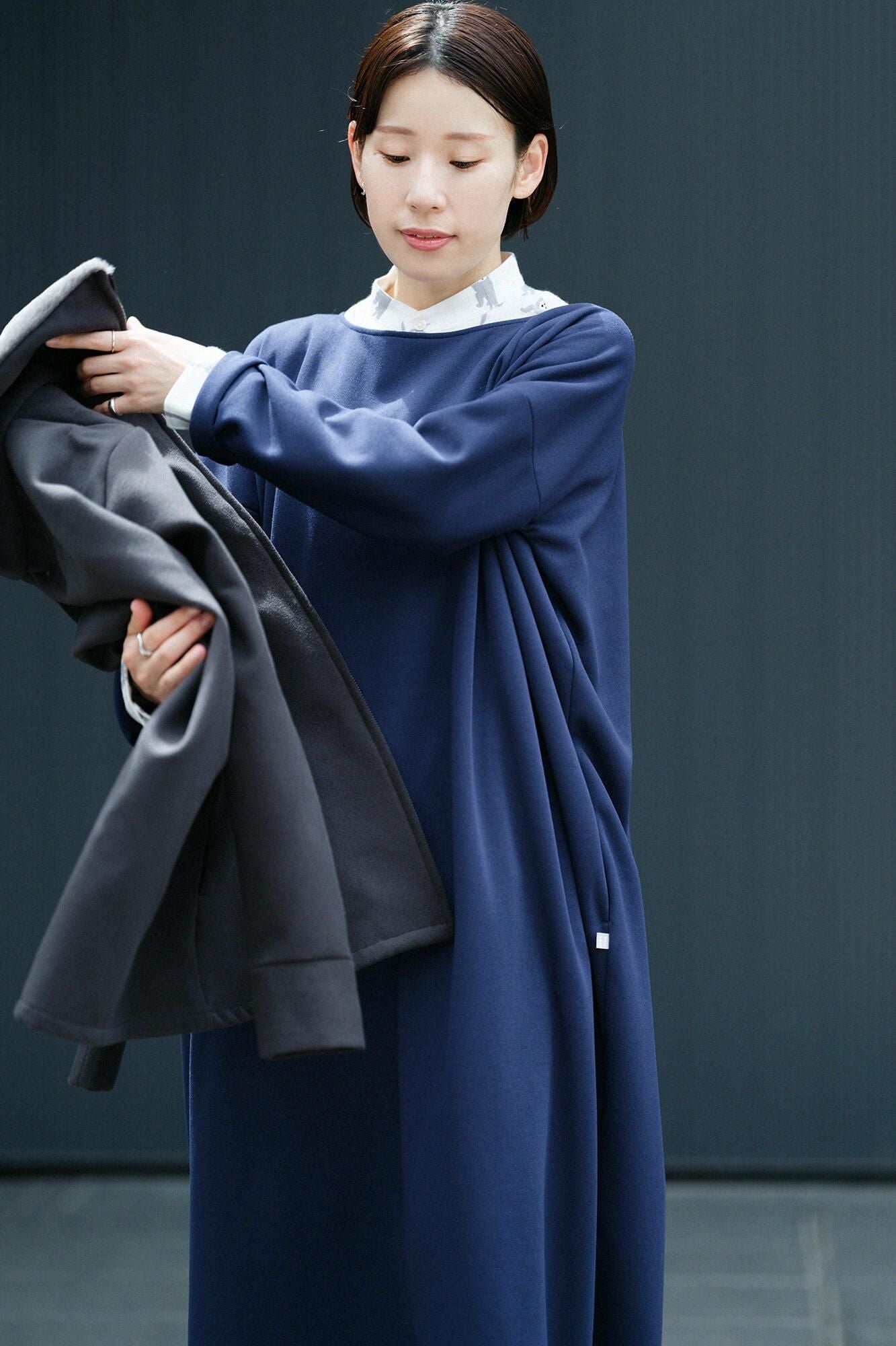 DRYMASTER(R)瓦楞針織 B.N.連身裙 超長版/深藍色