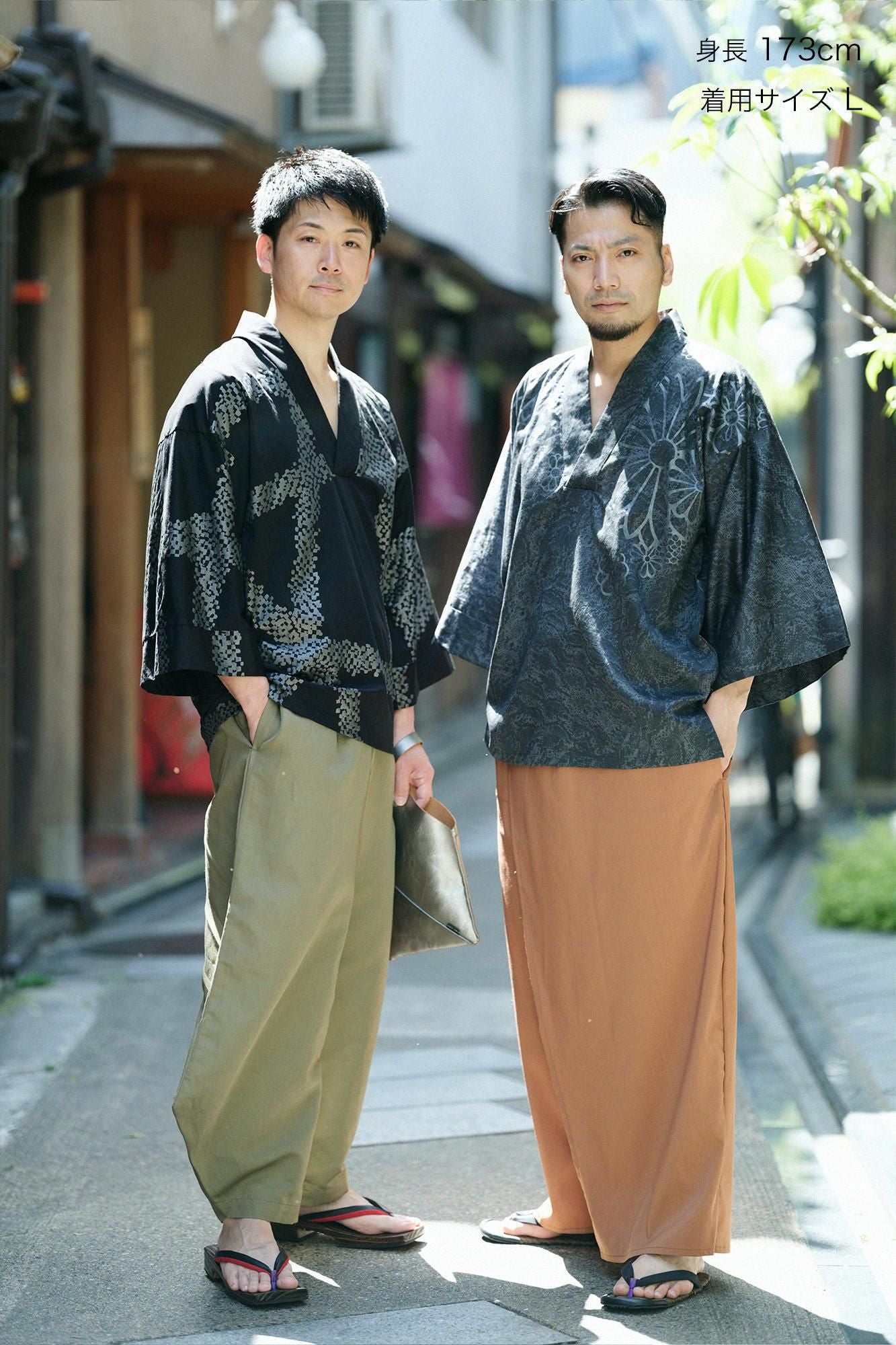 伸 麻混紡 和服褲裝/柿茶色