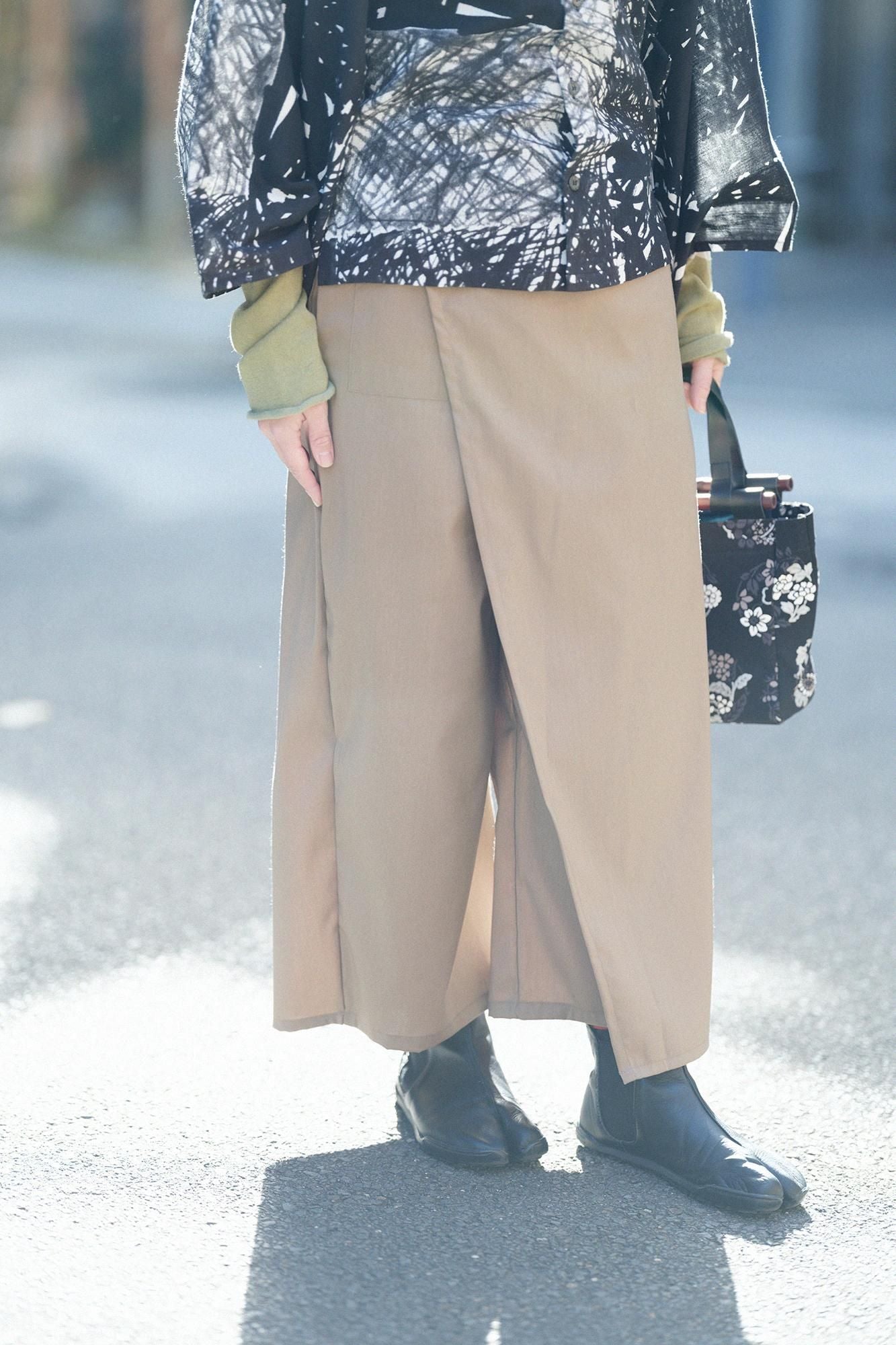 伸 麻混紡 和服褲裝/朽葉色