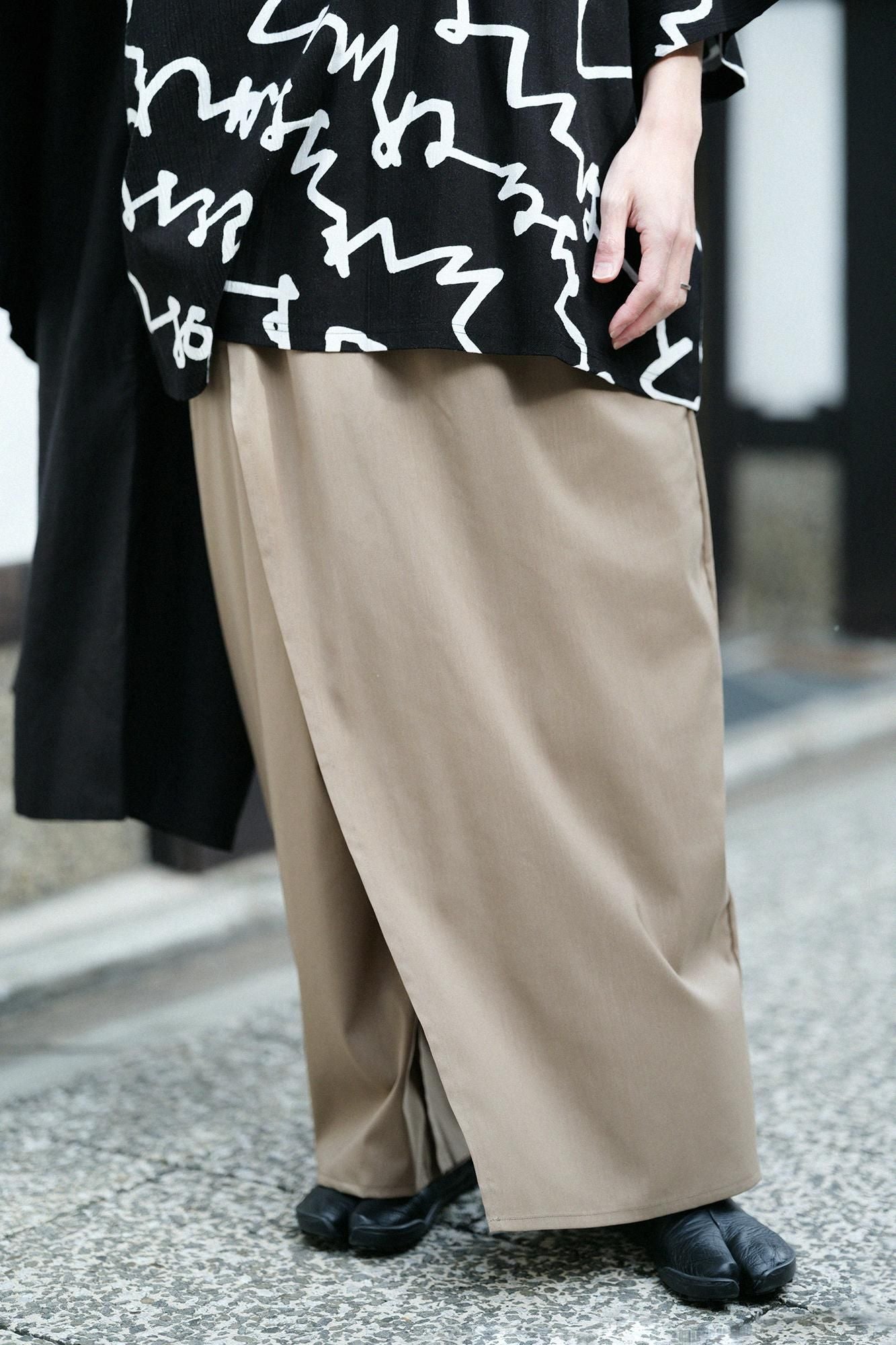 伸 麻混紡 和服褲裝/朽葉色