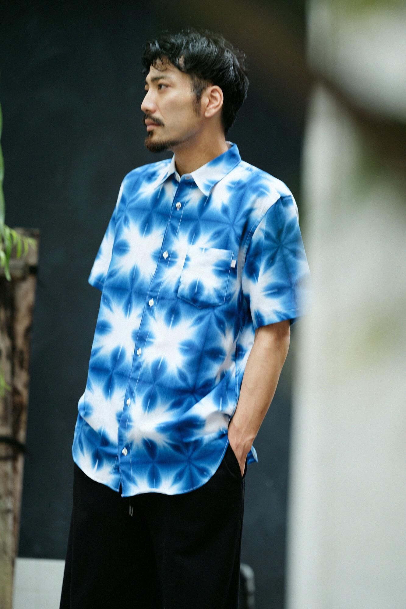 【net limited】Isemomen Cotton Arimatsu Narumi Tie-dye Short Sleeve Shirt / Harisho Snowflakes 2