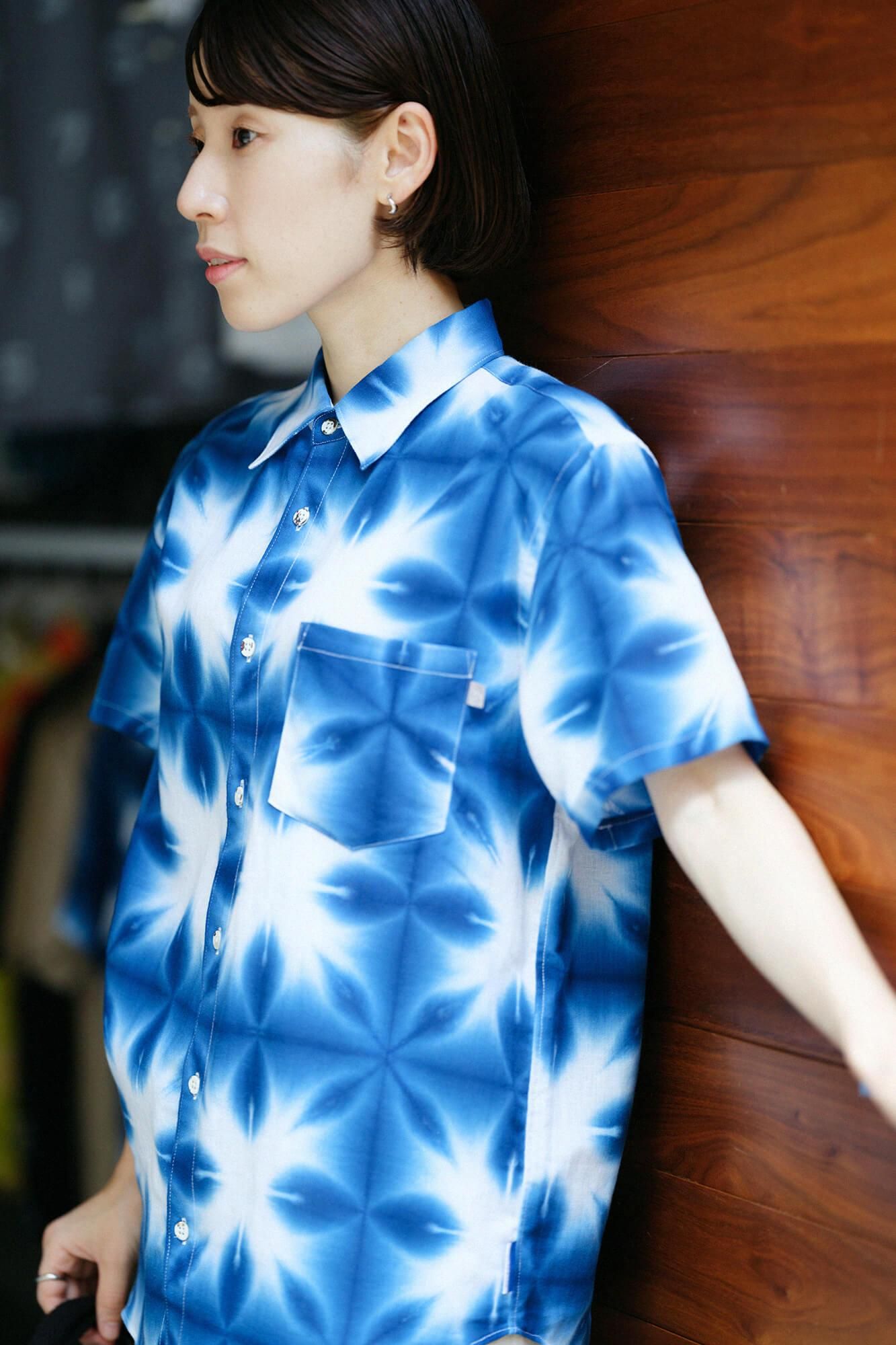 【net limited】Isemomen Cotton Arimatsu Narumi Tie-dye Short Sleeve Shirt / Harisho Snowflakes 2