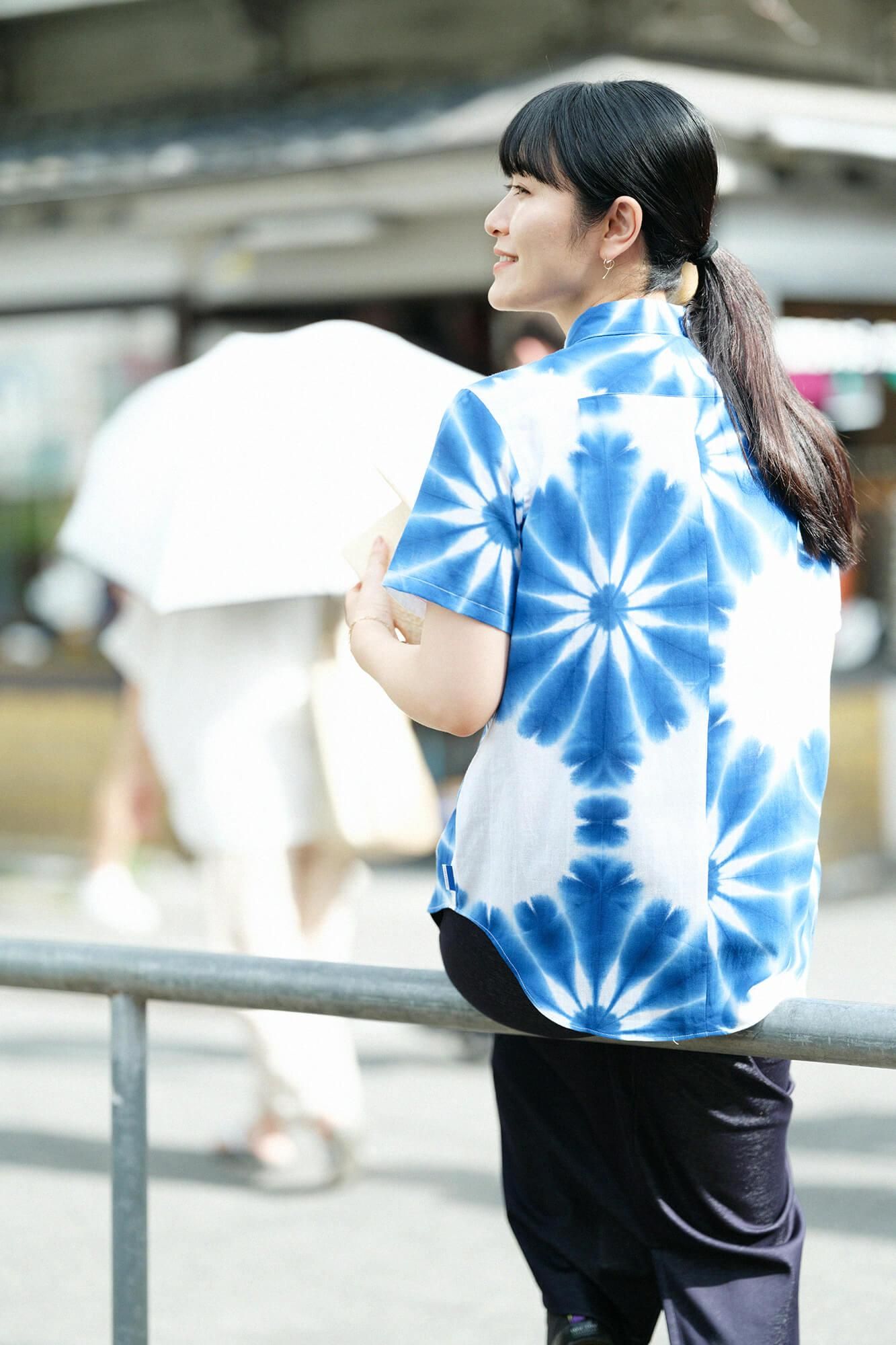 【online한정】이세모멘 Arimatsu Narumi시보리 반팔셔츠/ Zhang Zheng 아사노하(Asanoha) 1