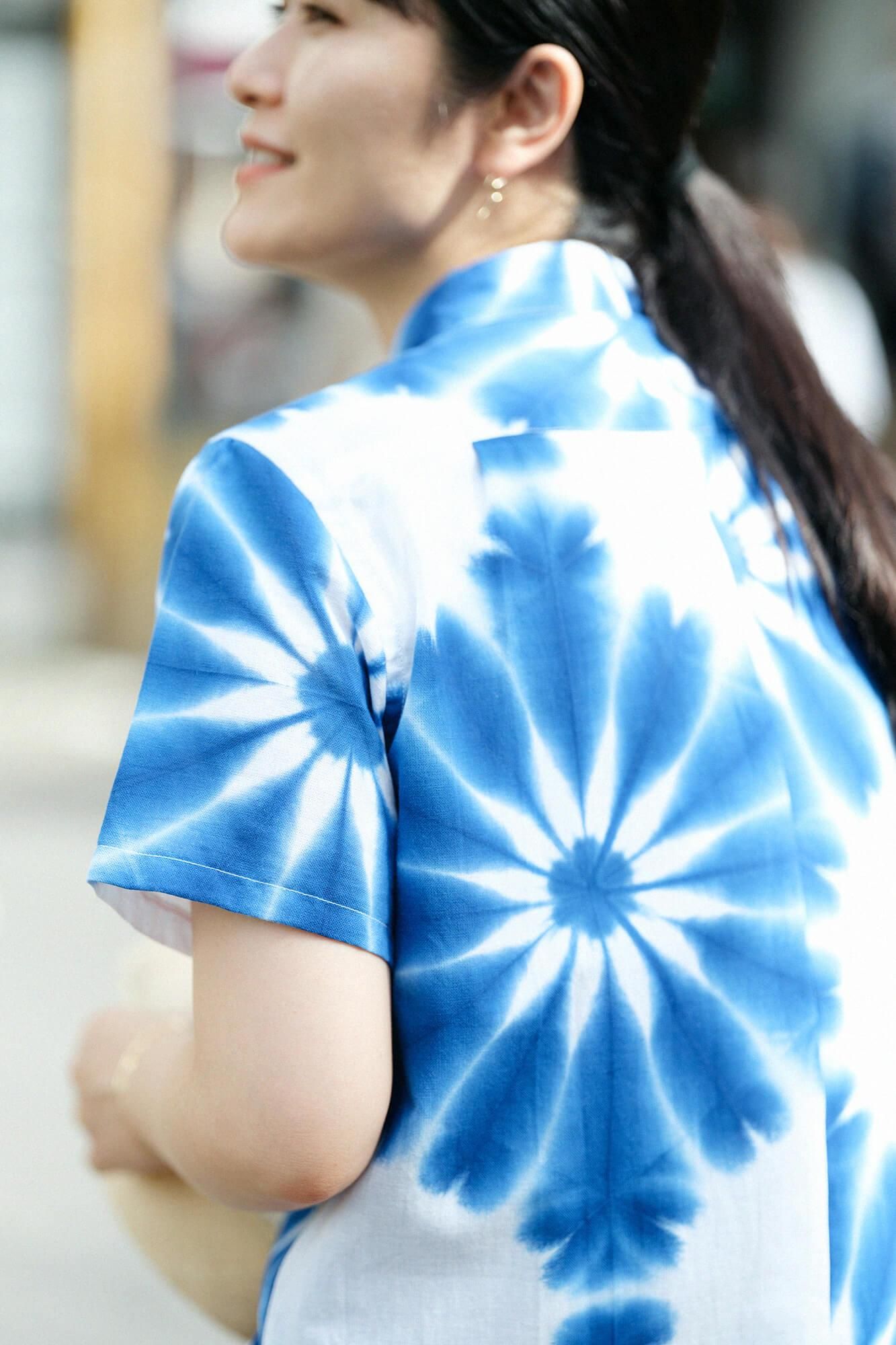 【online한정】이세모멘 Arimatsu Narumi시보리 반팔셔츠/ Zhang Zheng 아사노하(Asanoha) 1