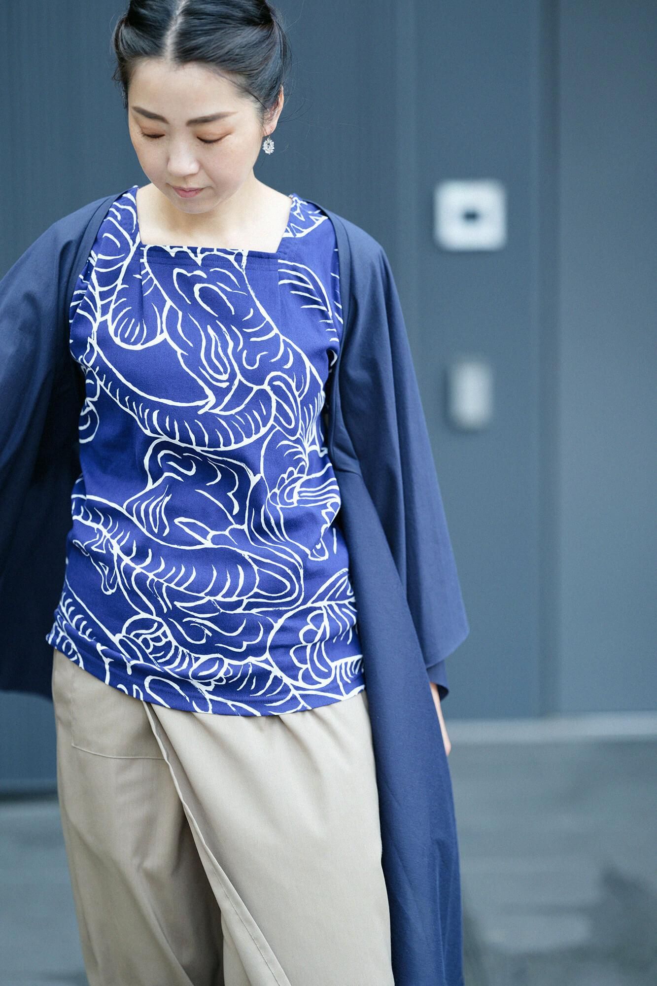 高島縮棉 40/40方領上衣 短袖/flying elephants