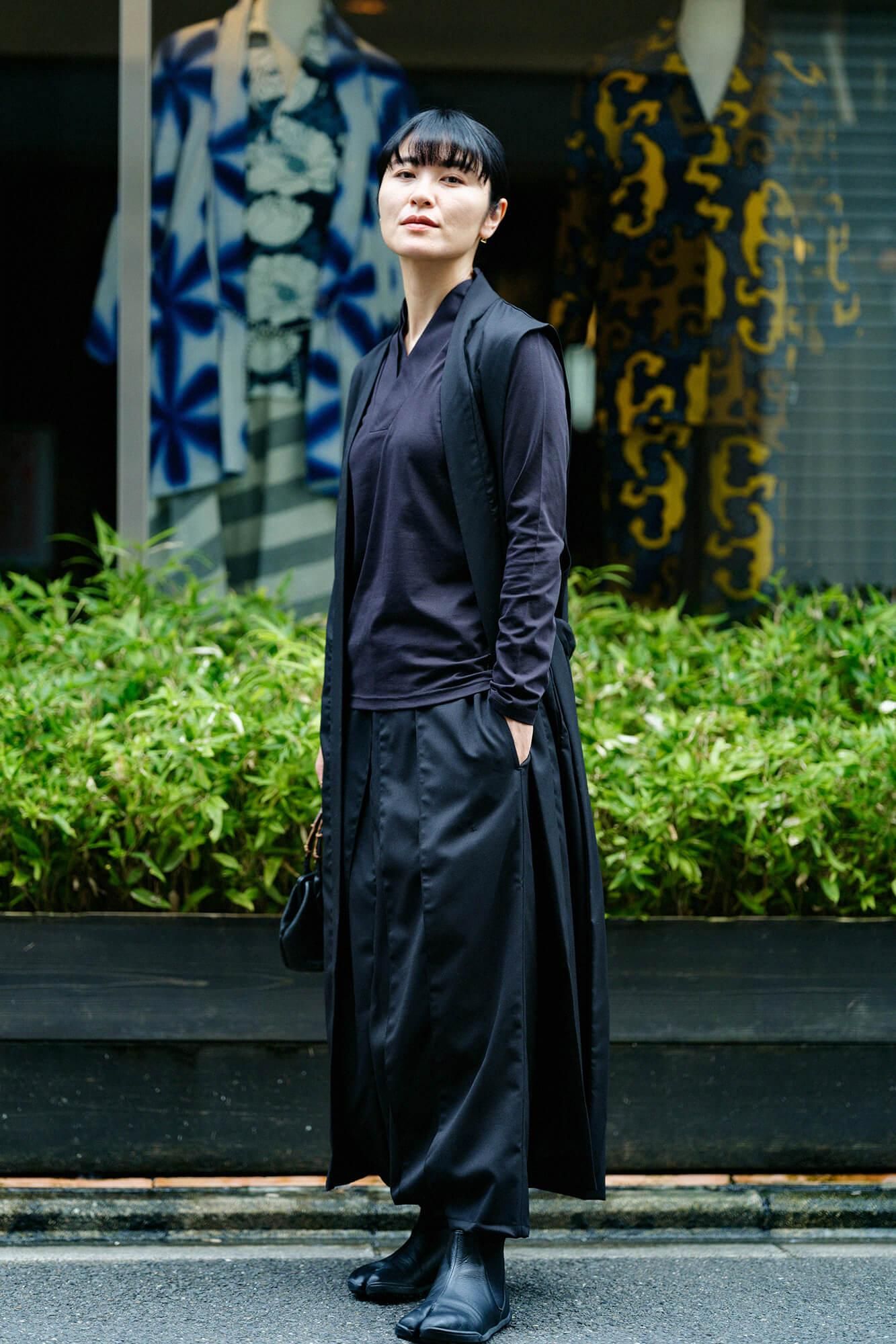 110 Count 2-Ply Long Staple Cotton Seba Fubi Double Collar Shirt Nukiemon / Black