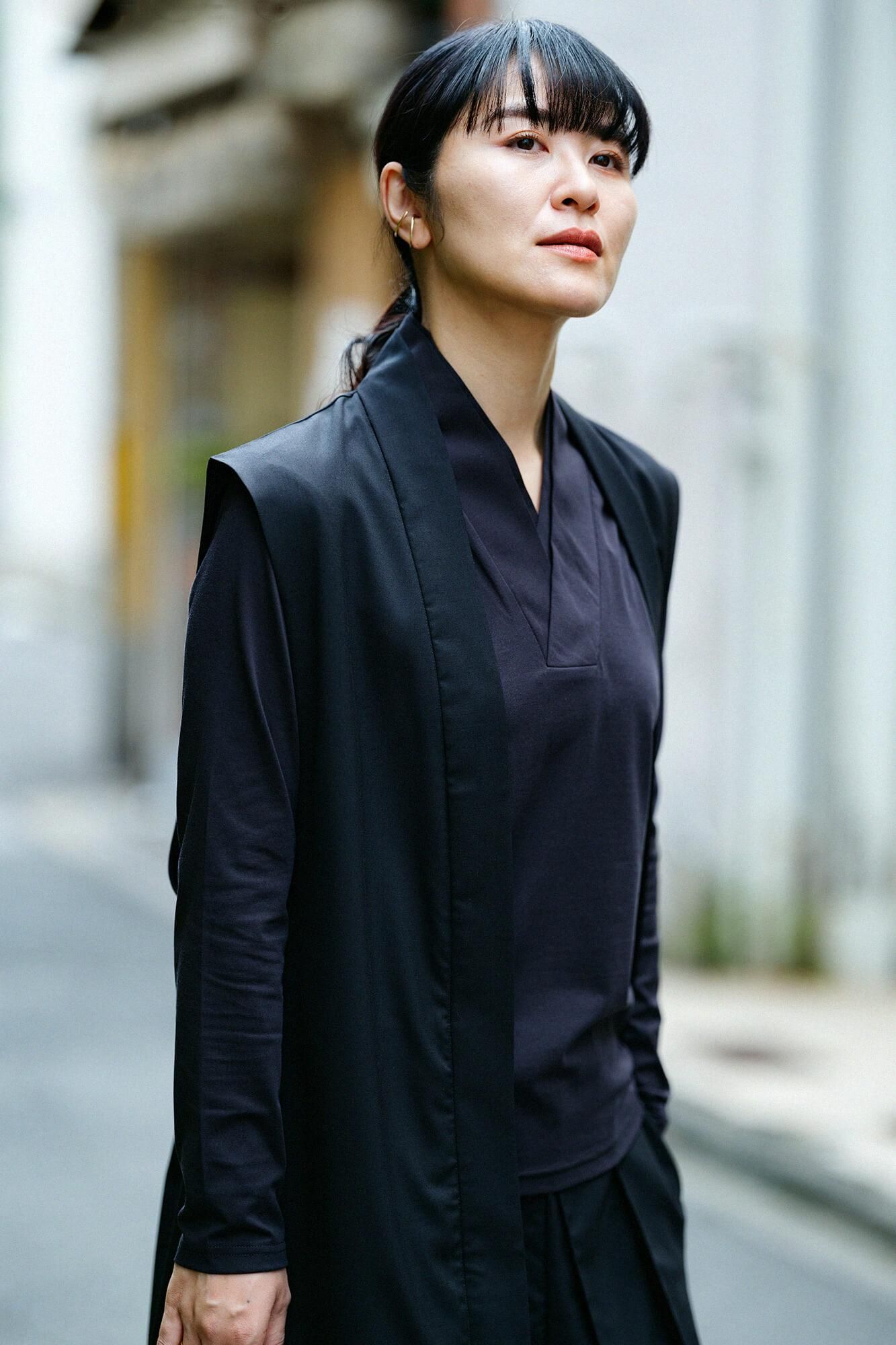 110 Count 2-Ply Long Staple Cotton Seba Fubi Double Collar Shirt Nukiemon / Black