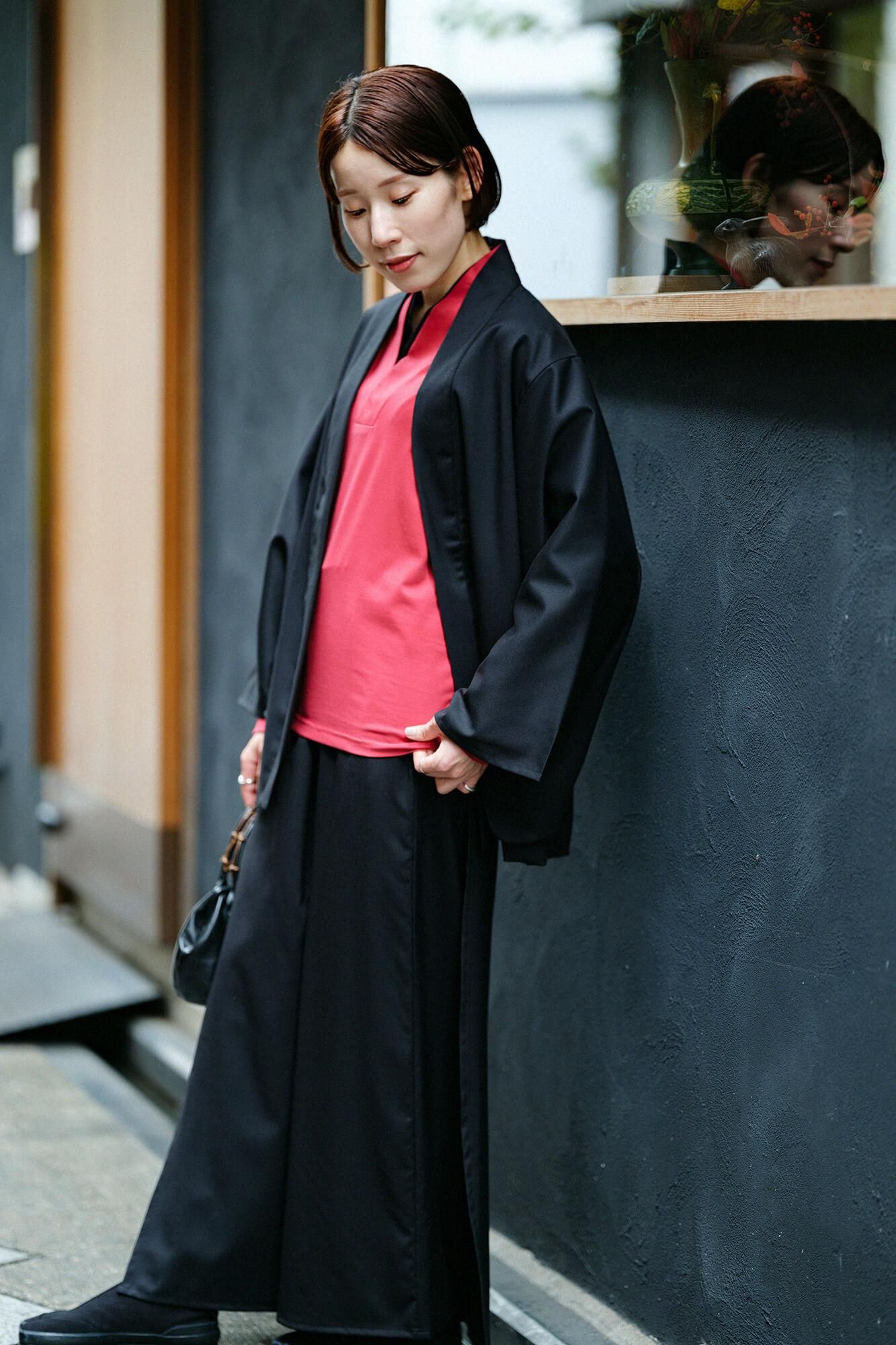 110雙線 超長棉 半衿狹風靡 長袖上衣 拔衣紋/深紅色