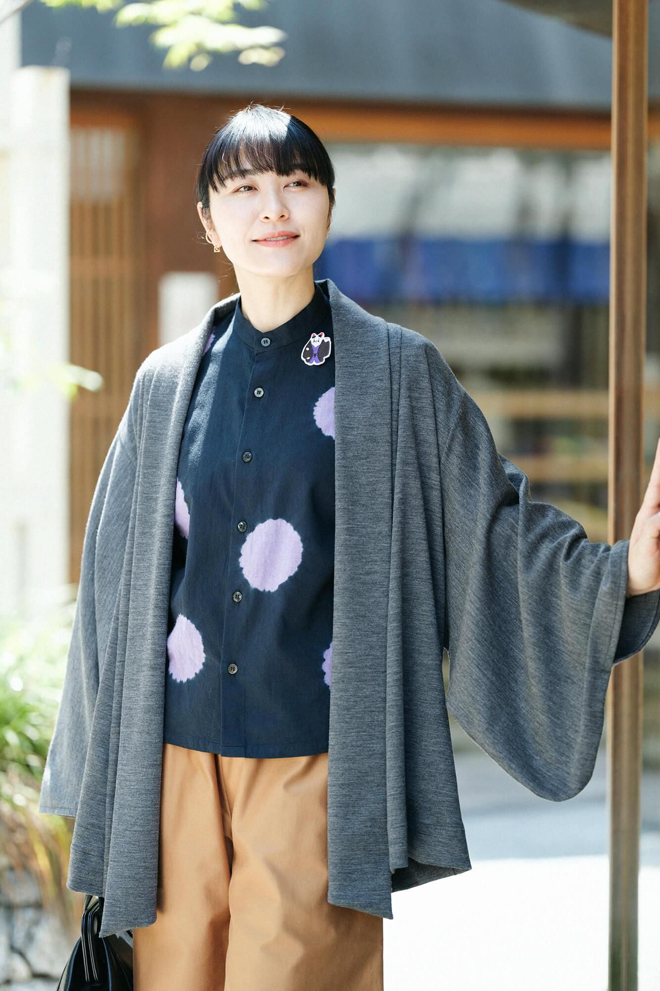 【net限定】コーデュラ混 梳毛(そもう) 小袖蘭陀(こそでらんだ)/杢墨(もくずみ)