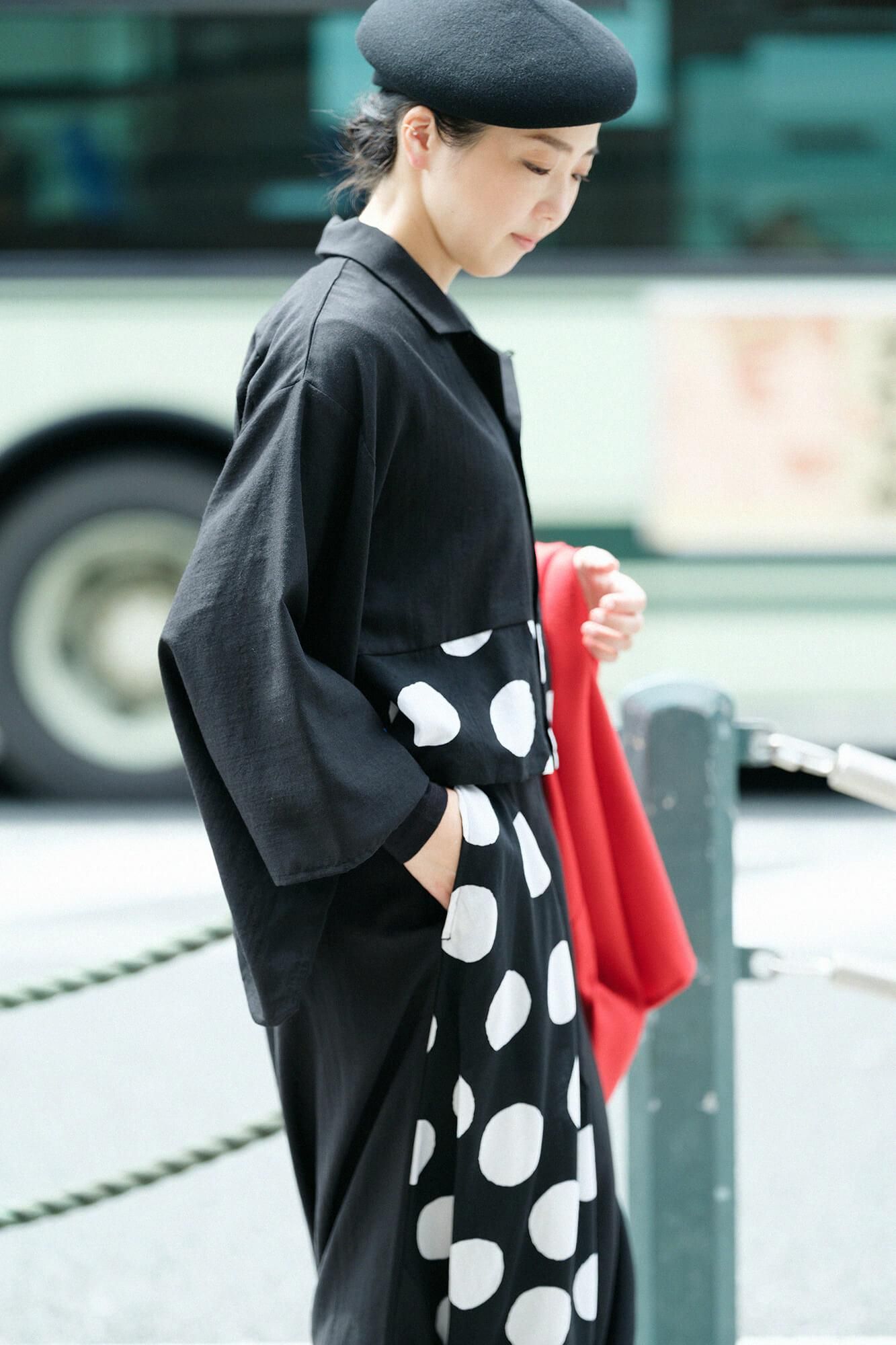 平纹细布开放领obi长袍(Kaikin obisoi) /湿羽毛颜色(nuarairo)x suigyoku