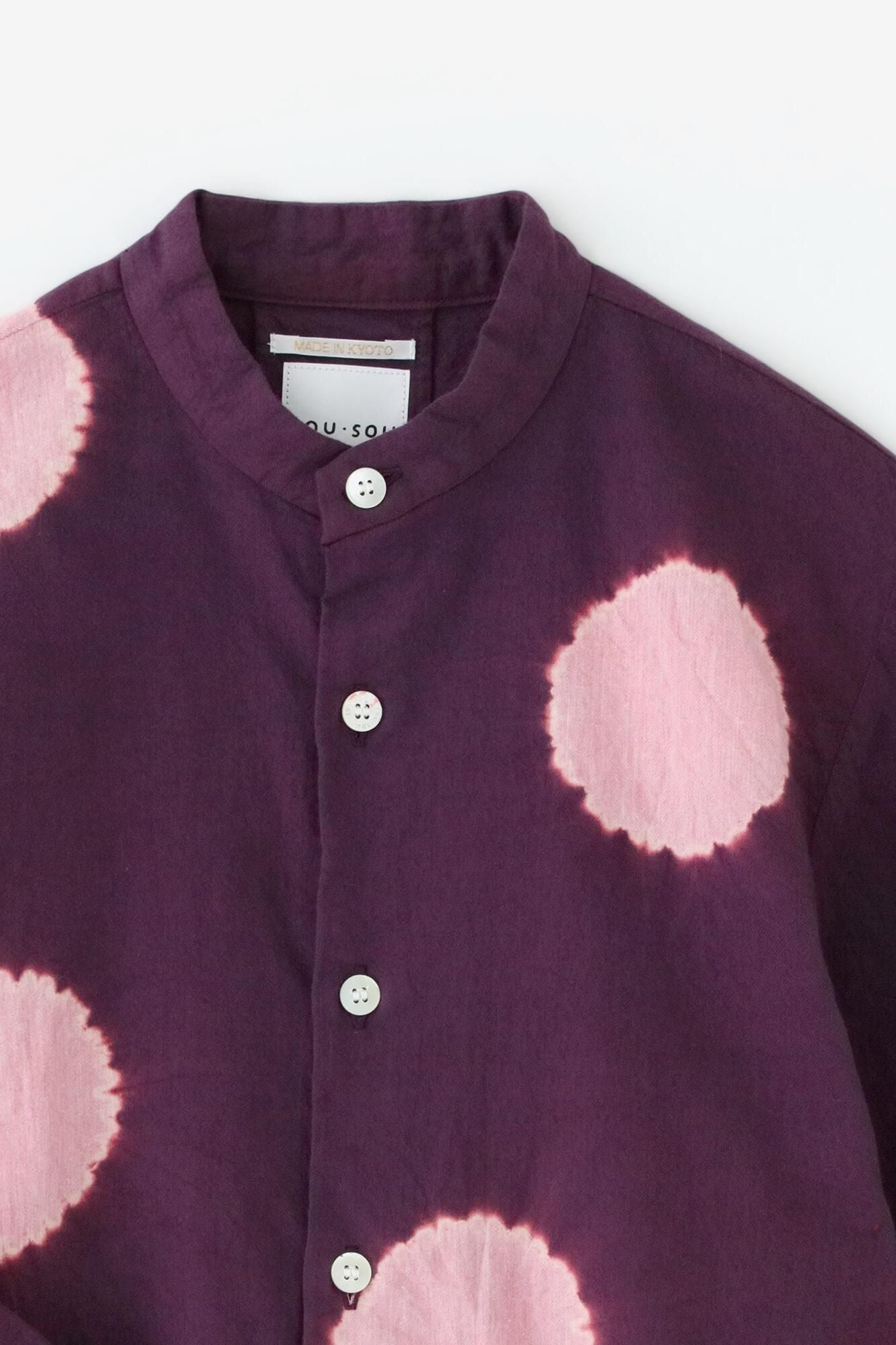 Konsei Tie-dye Cotton-wool Twill Weave Kimono Sleeve Blouse / Large Polka Dots Dark Purple x Pink