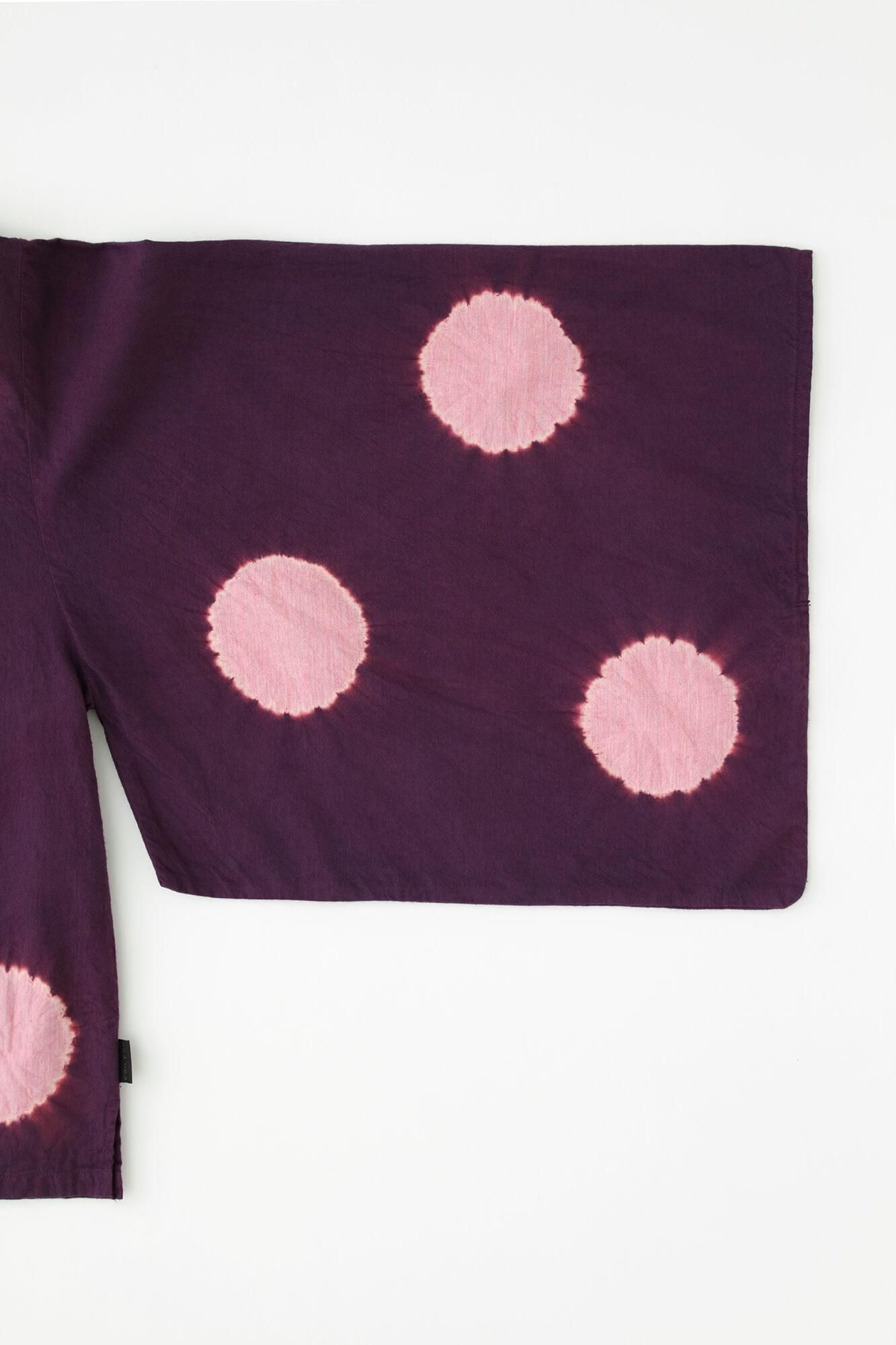 Konsei Tie-dye Cotton-wool Twill Weave Kimono Sleeve Blouse / Large Polka Dots Dark Purple x Pink