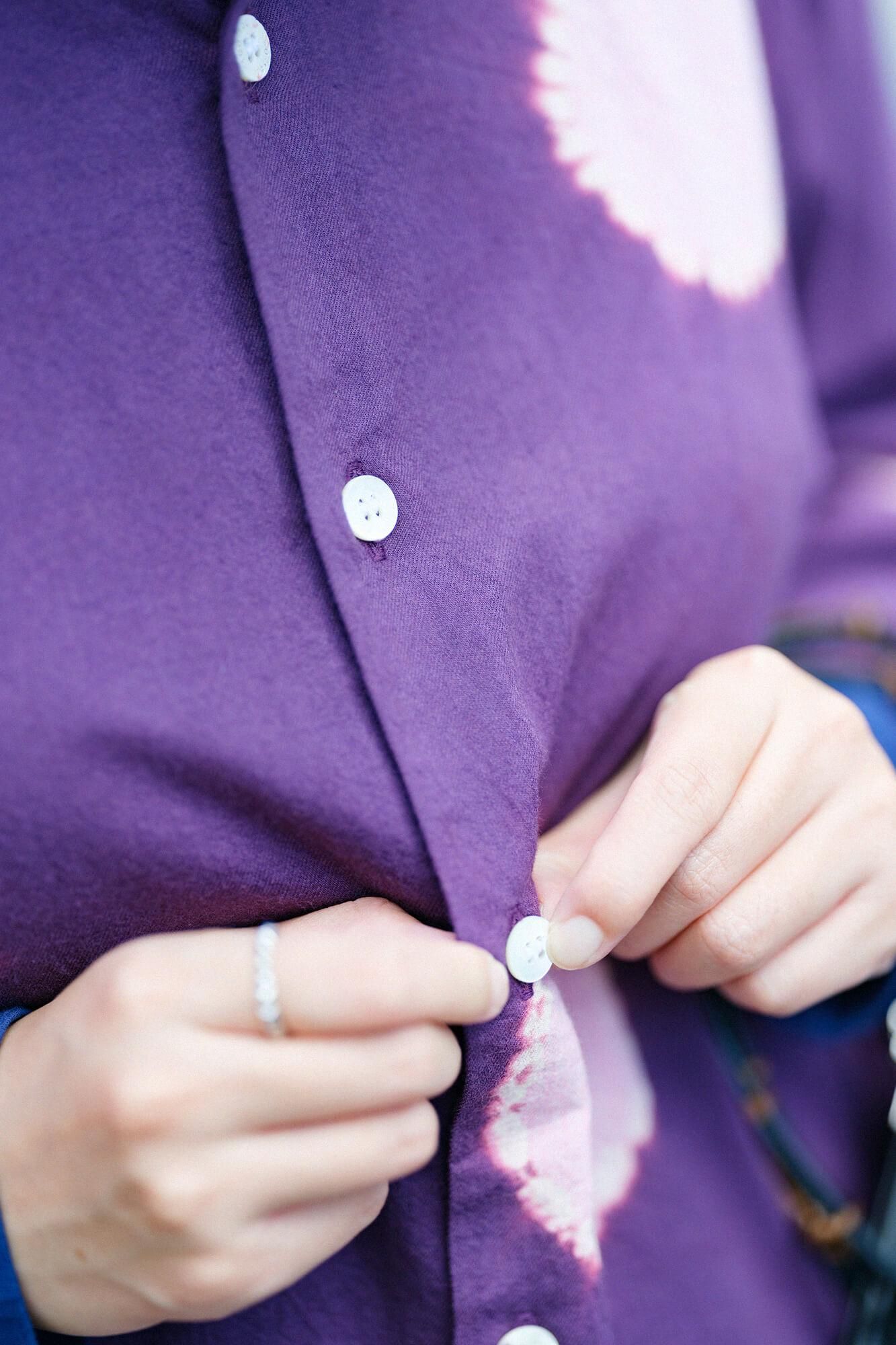 Konsei Tie-dye Cotton-wool Twill Weave Kimono Sleeve Blouse / Large Polka Dots Dark Purple x Pink