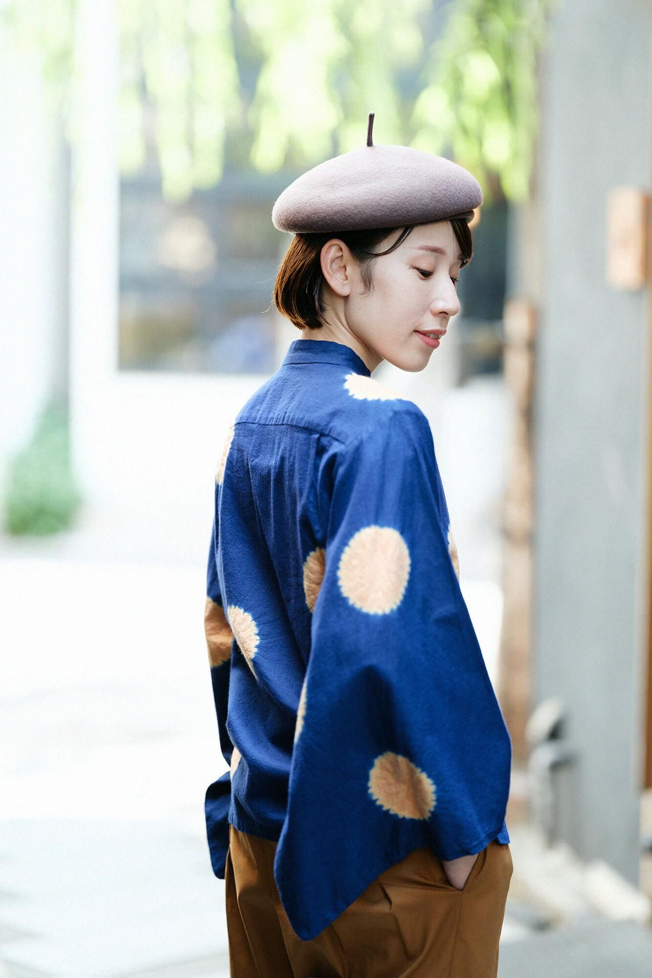 Kinkiyo Shibori、Menke Ayaori、Soui、Ue/大圆点、深蓝色 x 黄褐色