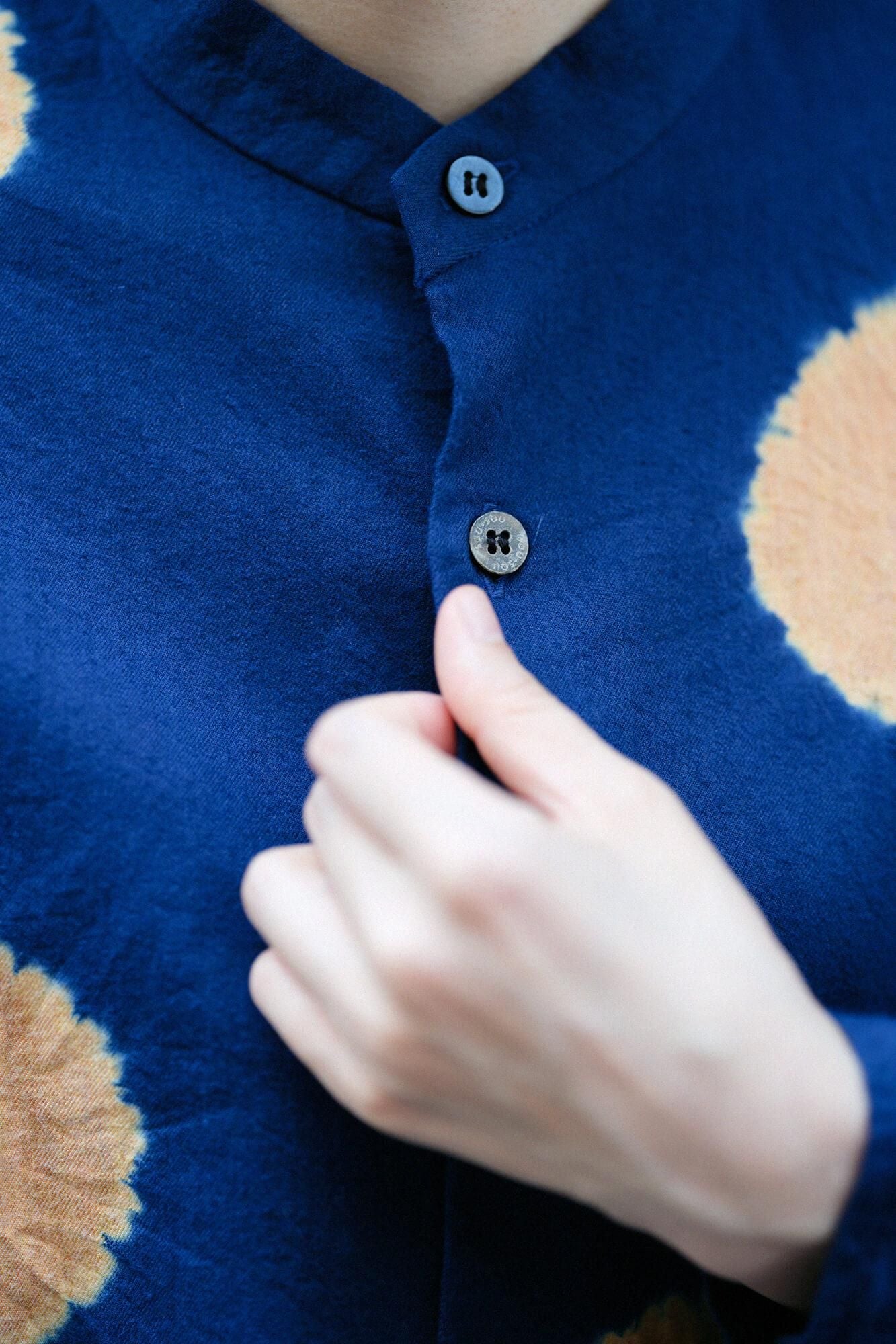 Kinkiyo Shibori、Menke Ayaori、Soui、Ue/大圆点、深蓝色 x 黄褐色