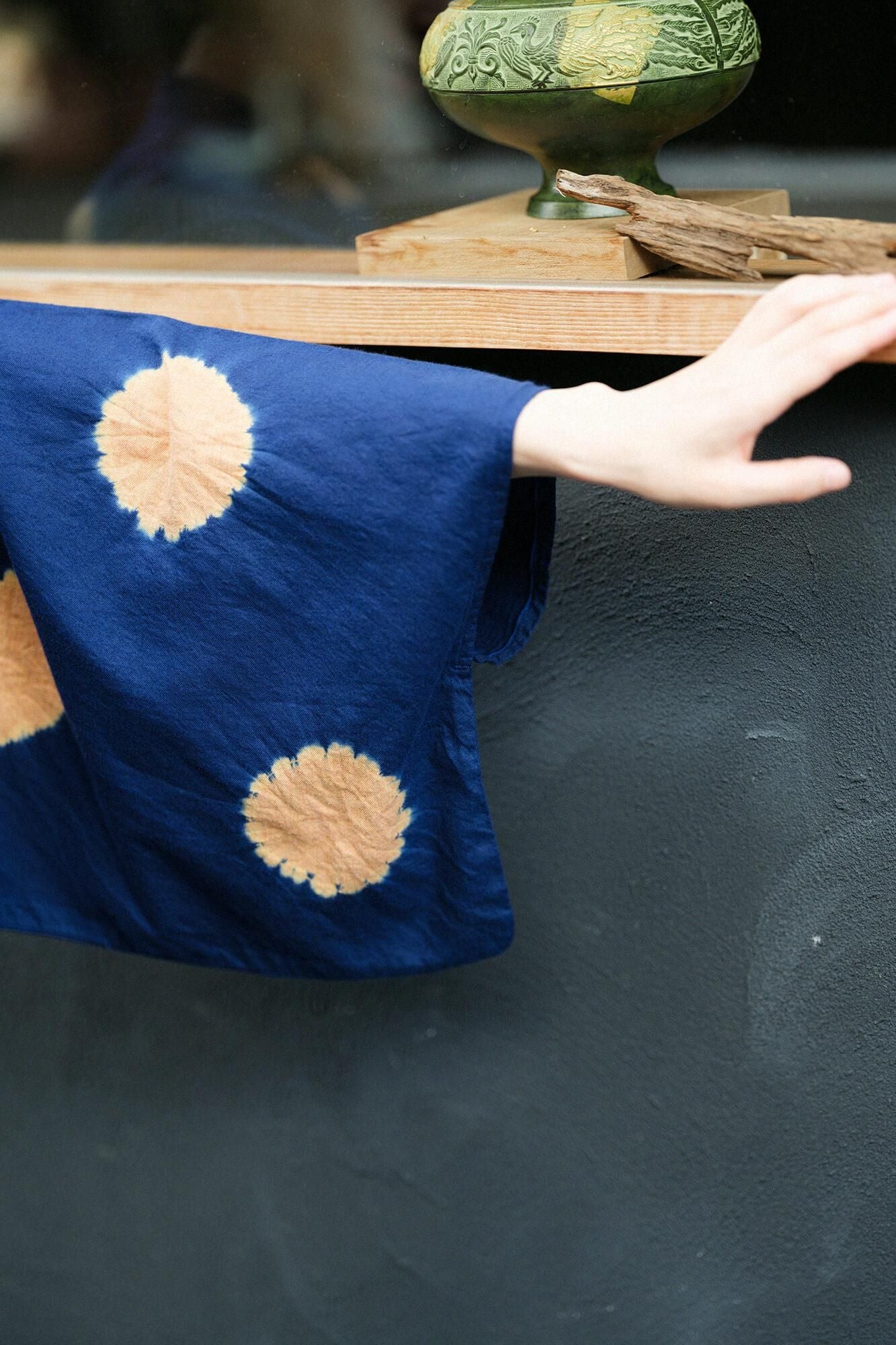 Kinkiyo Shibori、Menke Ayaori、Soui、Ue/大圆点、深蓝色 x 黄褐色