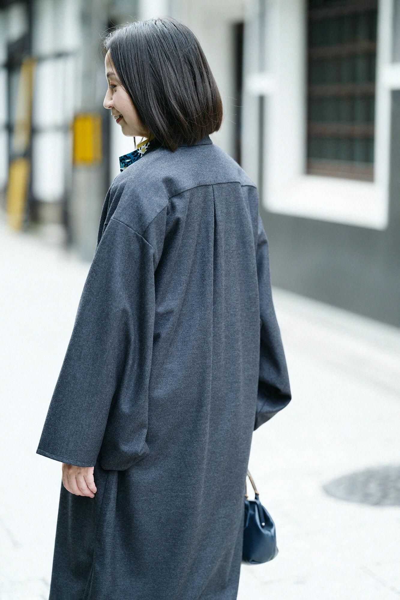 【net限定】梳毛(そもう) カージー編 薙刀かり衣(なぎなたかりごろも) 細衿(さざれえり)/濃灰(こいはい)