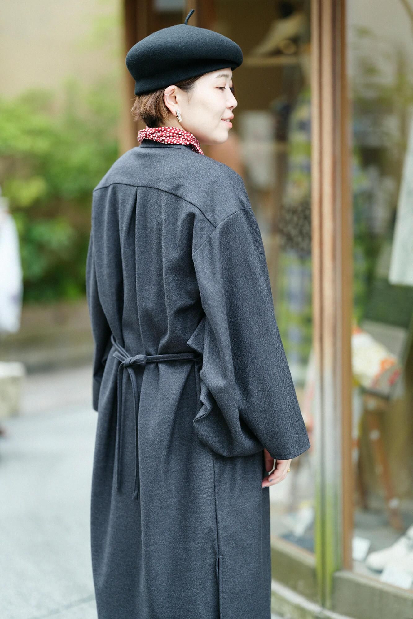 【net限定】梳毛(そもう) カージー編 薙刀かり衣(なぎなたかりごろも) 細衿(さざれえり)/濃灰(こいはい)