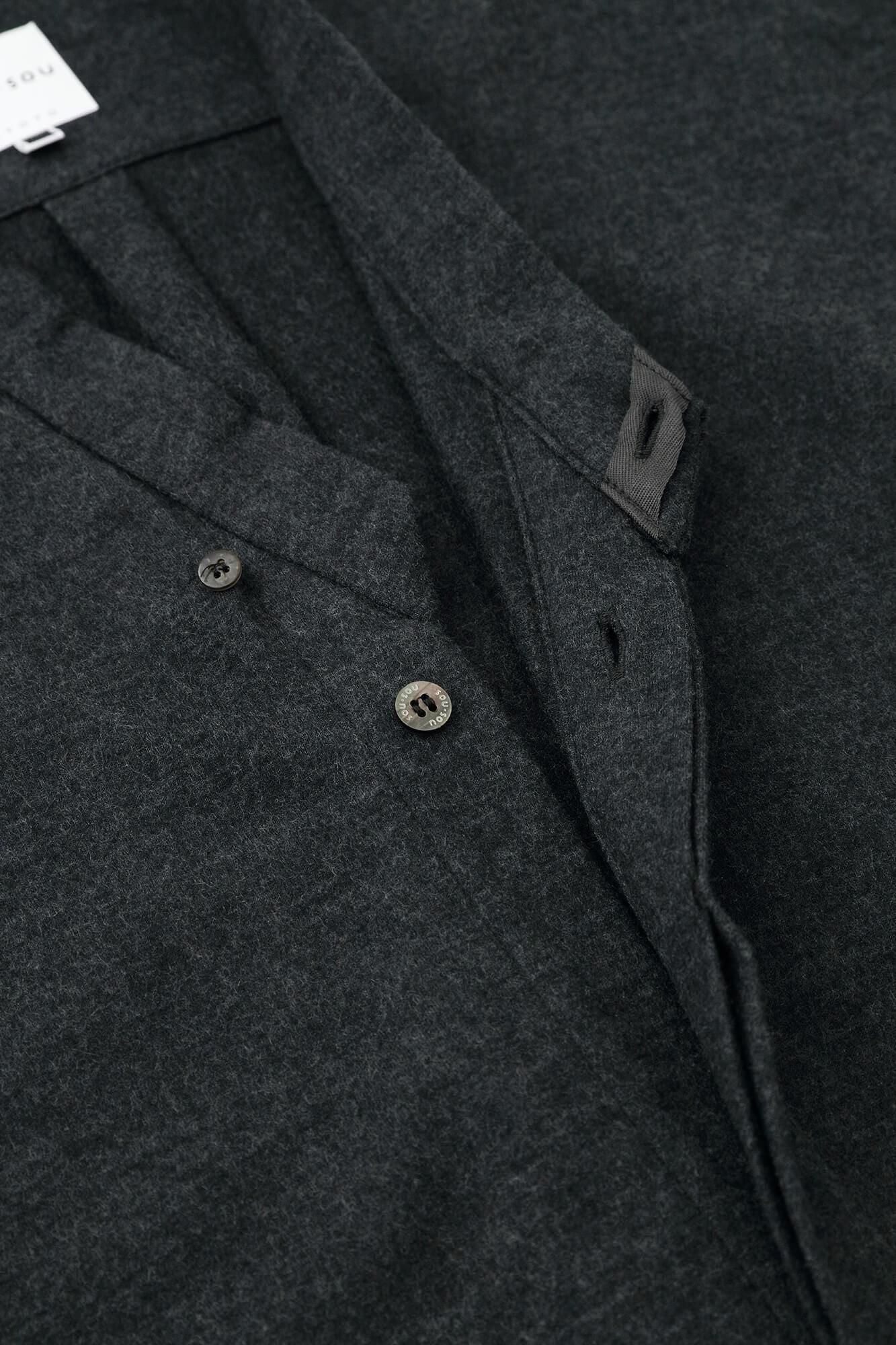 梳毛 針織圓弧袖襯衫 細領 短版/灰墨色