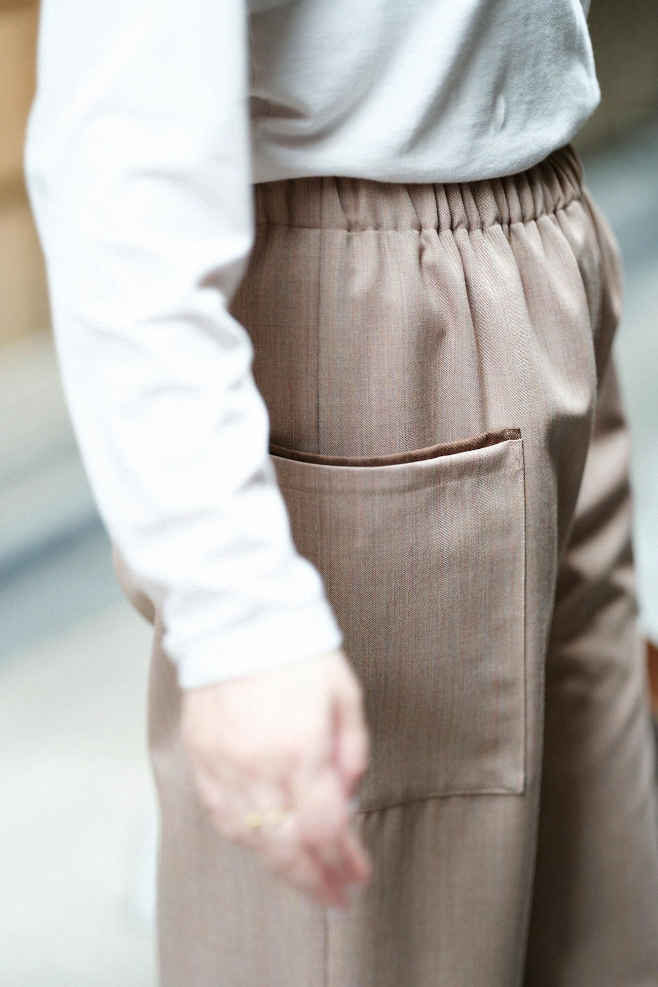 Combed Yarn Square Pockets Monpe Pants / Pinkish Brown