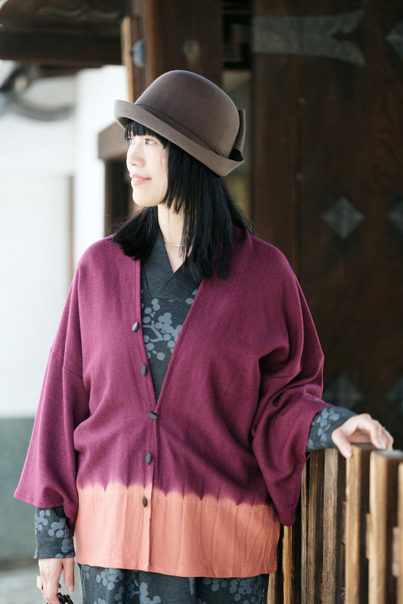 【net限定】たばた絞り 梳毛(そもう) はつき/染め分け 濃紫(こきむらさき)×薄紅(うすべに)