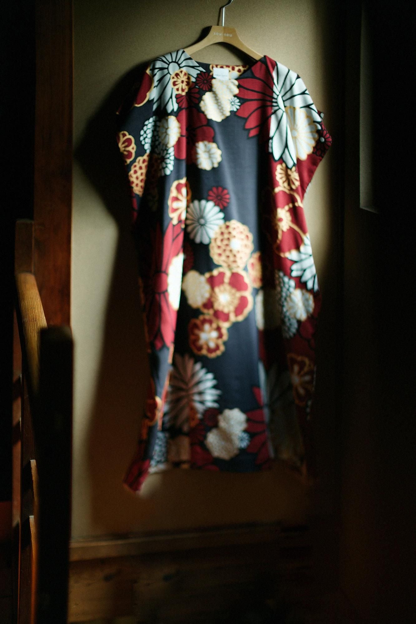 Muslin Wool Rectangular Dress / Gold Damask