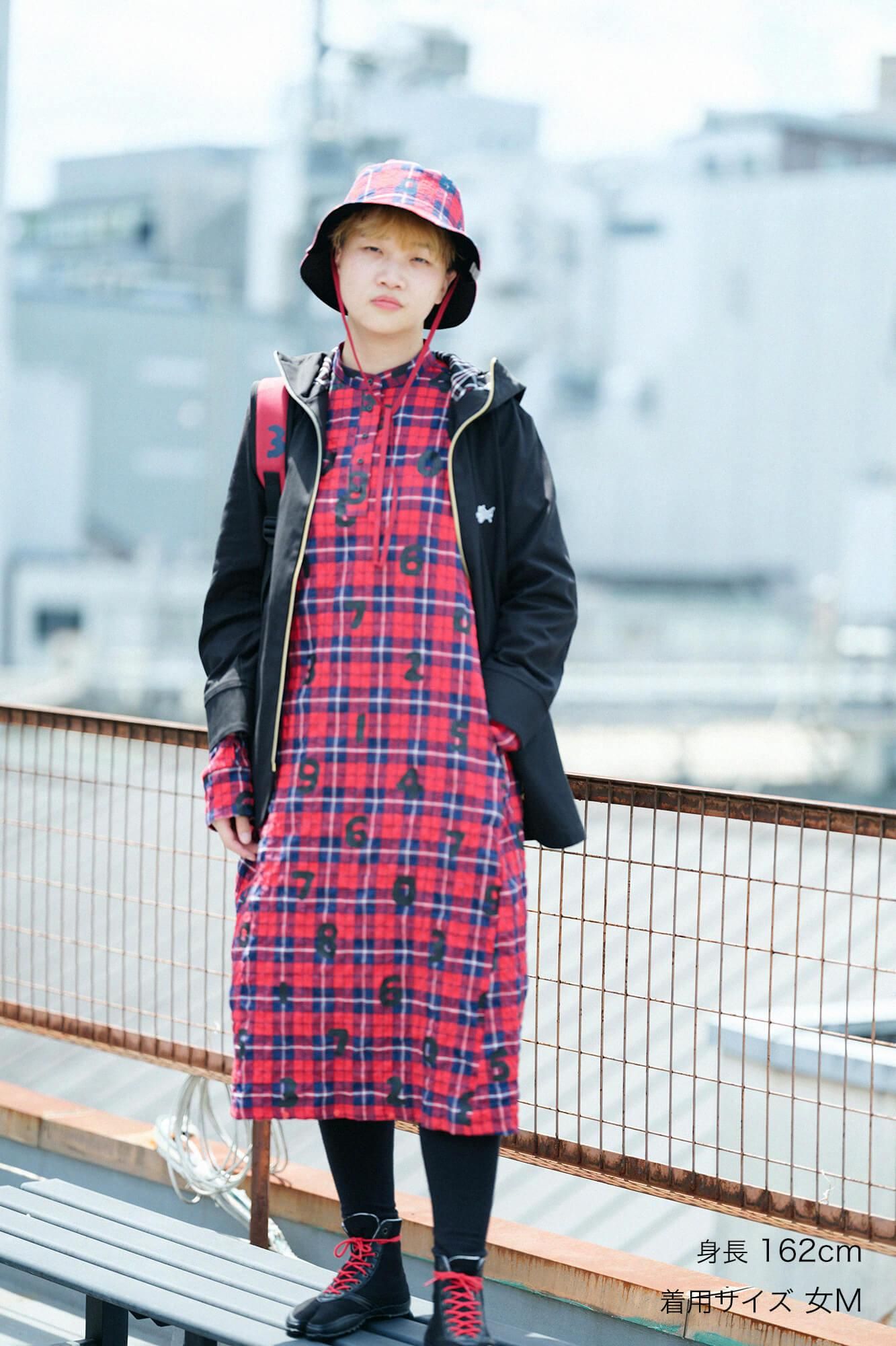 Herringbone Check H.N.BIKE One-piece Dress / SO-SU-U Scarlet